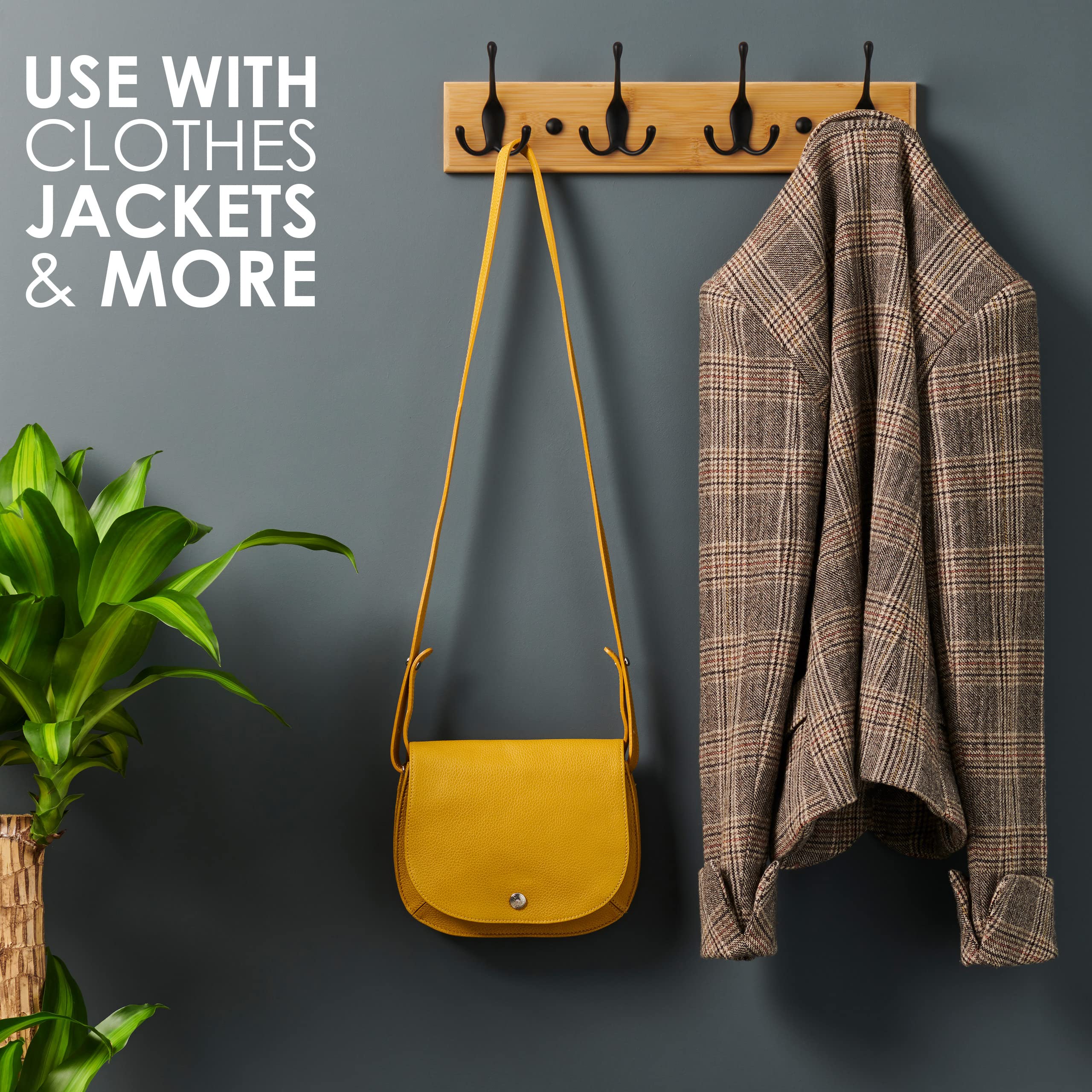 LARHN Wooden Wall Coat Rack - 4 Triple Black Hooks | Heavy Duty Wood & Metal | Max Load 20kg 4