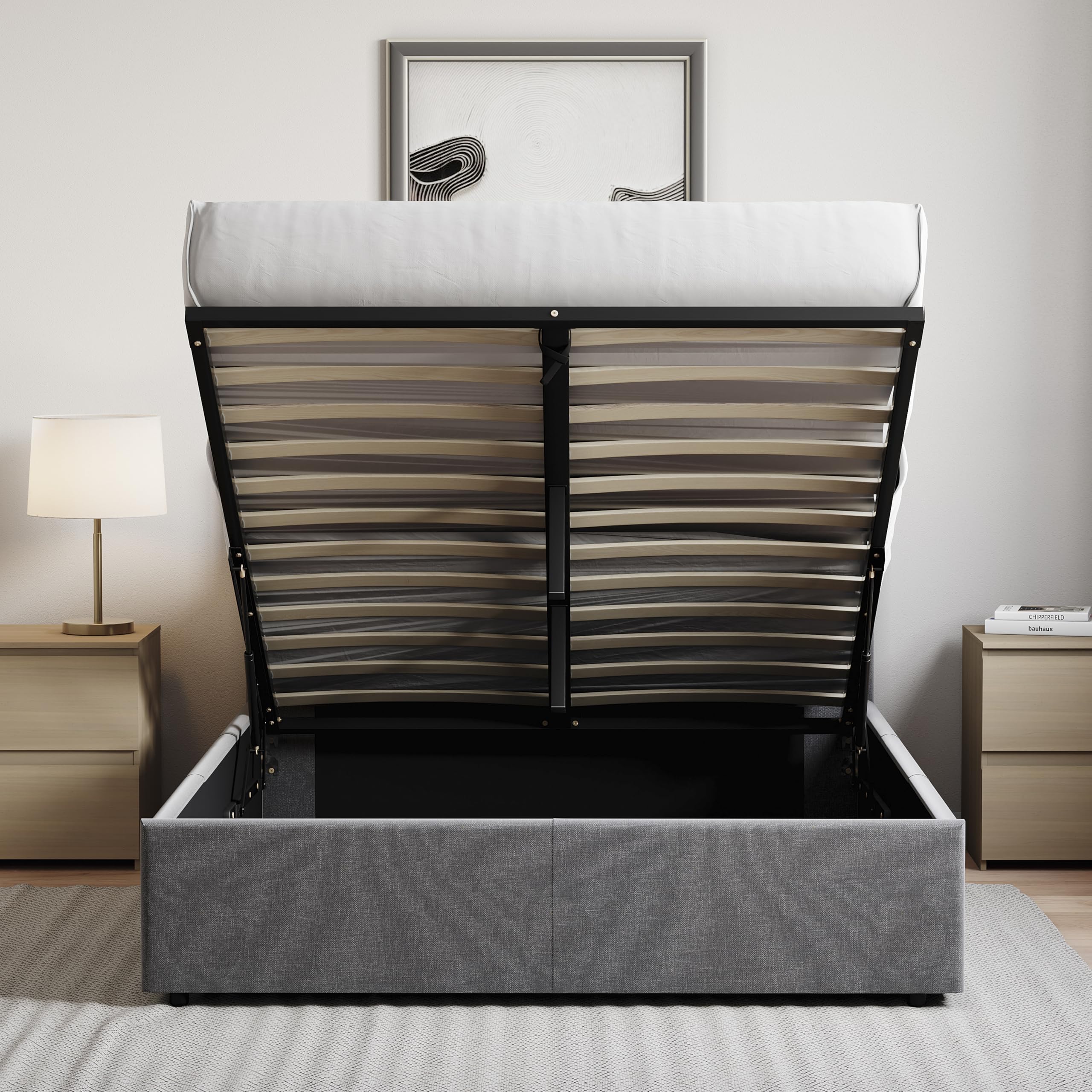 Vida Designs Veronica Double Ottoman Bed Frame - 4ft6 Size | Dark Grey Linen Upholstery | Gas-Lift Storage 4