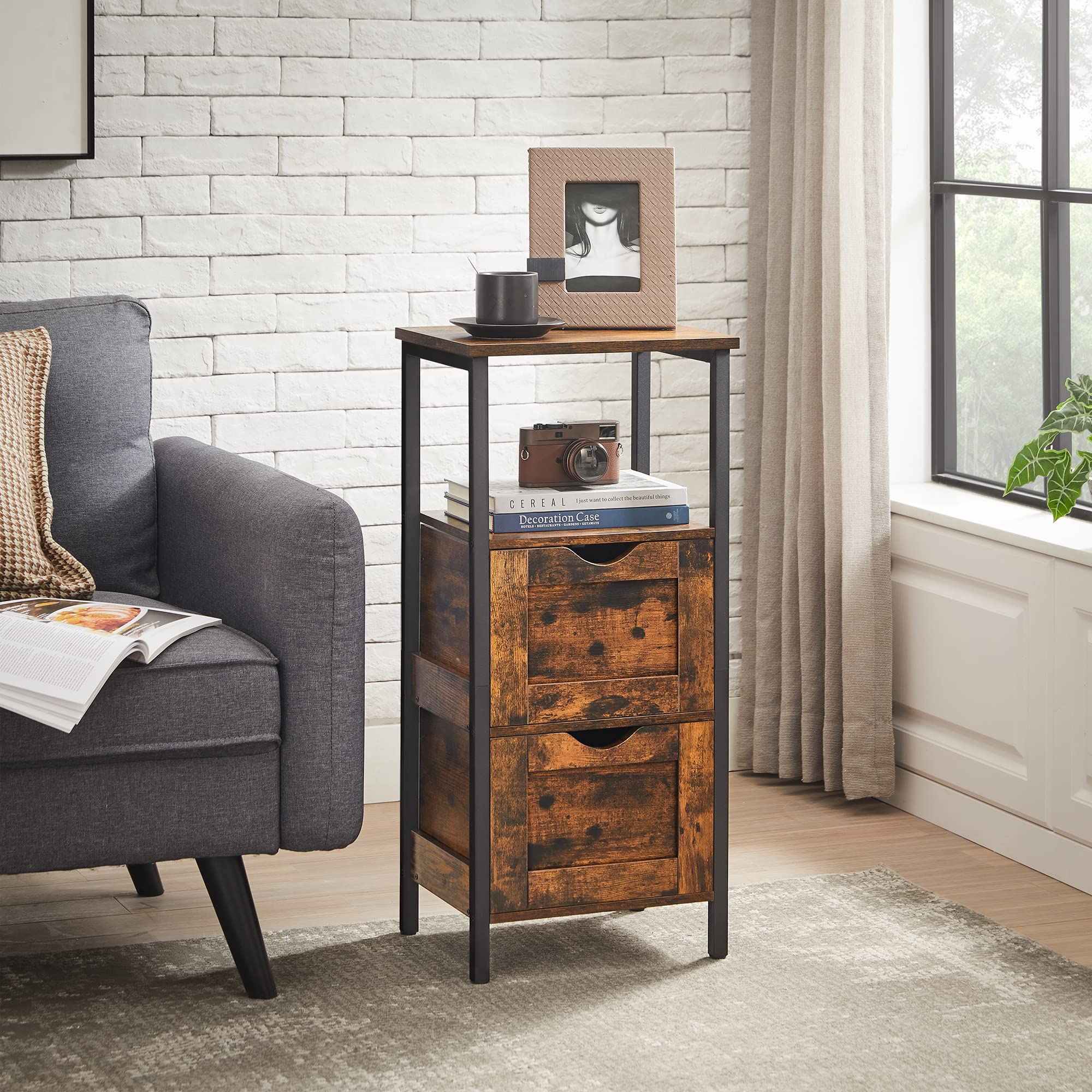 VASAGLE Bathroom Floor Cabinet - Rustic Brown & Black Storage | 37x30x80 cm | Adjustable Feet 5