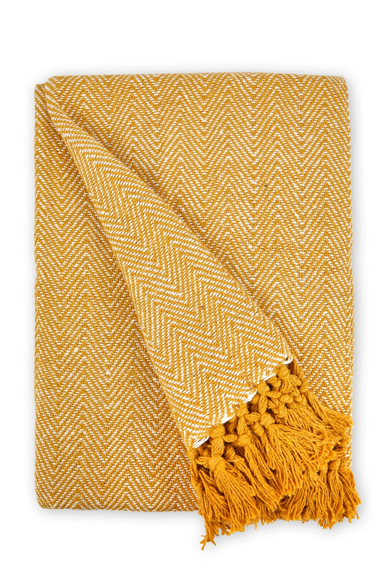 Emma Barclay Herringbone Throw - 100% Recycled Cotton | Ochre | 70x100" (178x254cm) 6