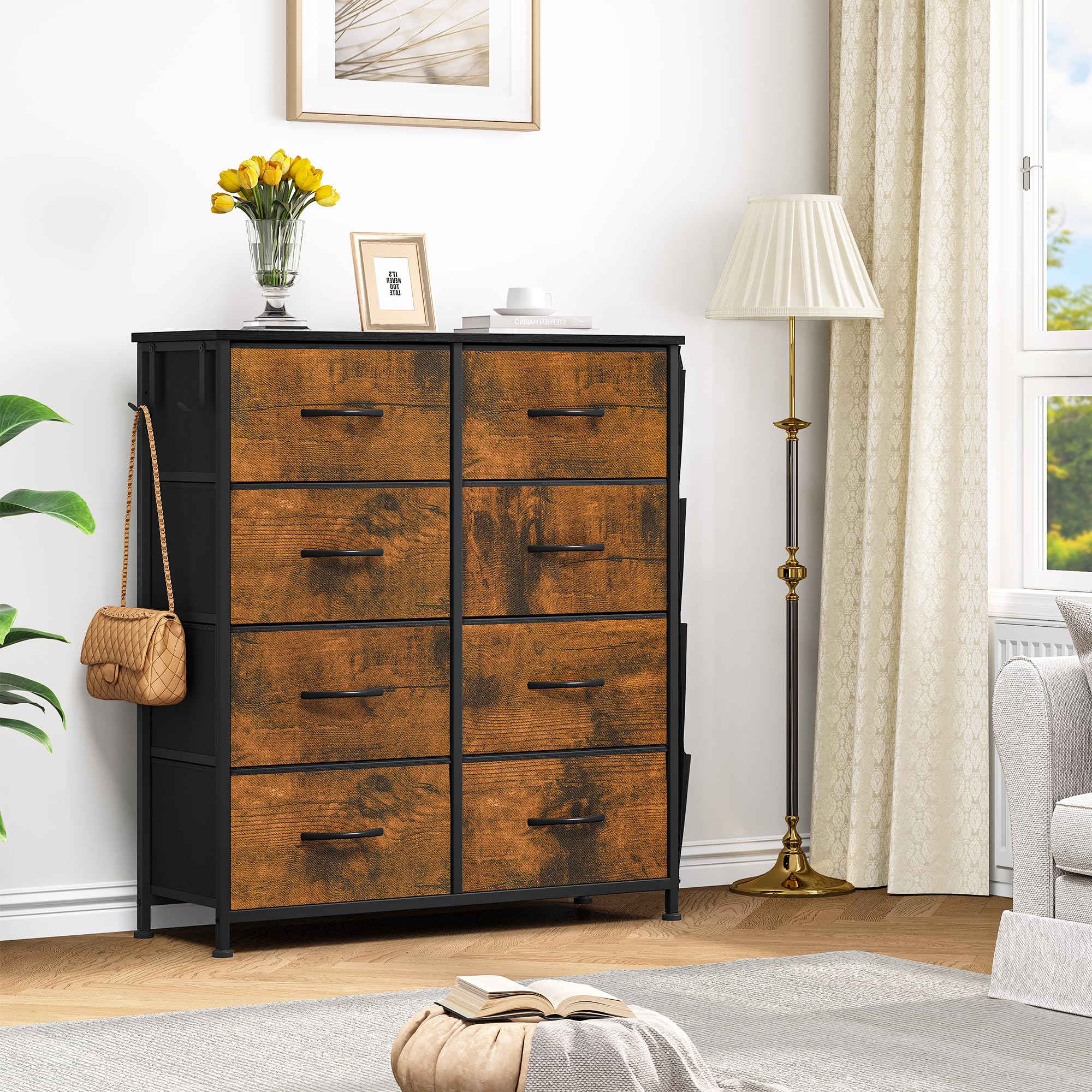 YITAHOME 8-Drawer Fabric Chest of Drawers with Metal Frame | Rotten Wood Grain | 86 x 30 x 98 cm 2