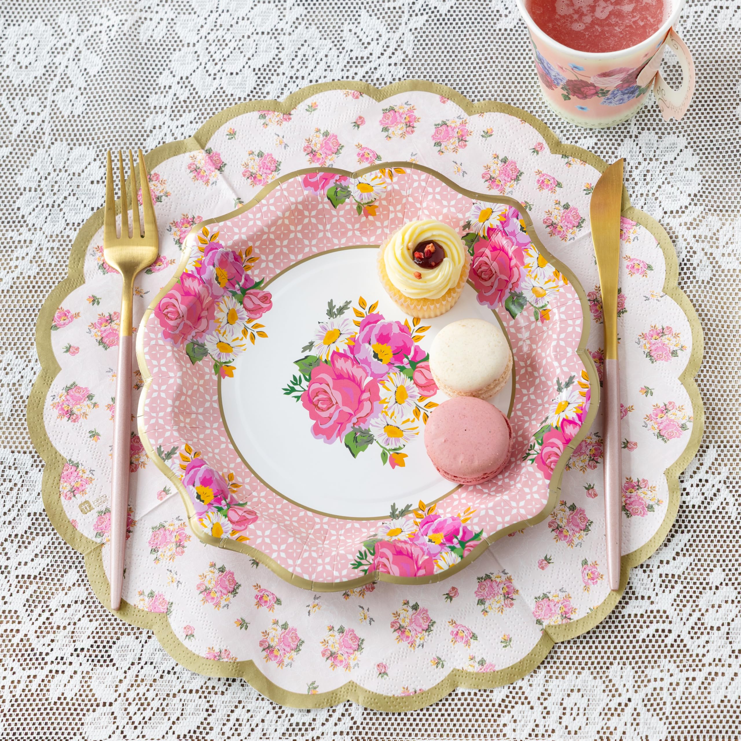 Talking Tables Vintage Floral Paper Plates - Pack of 24 Disposable Dishes | 22cm Diameter 9