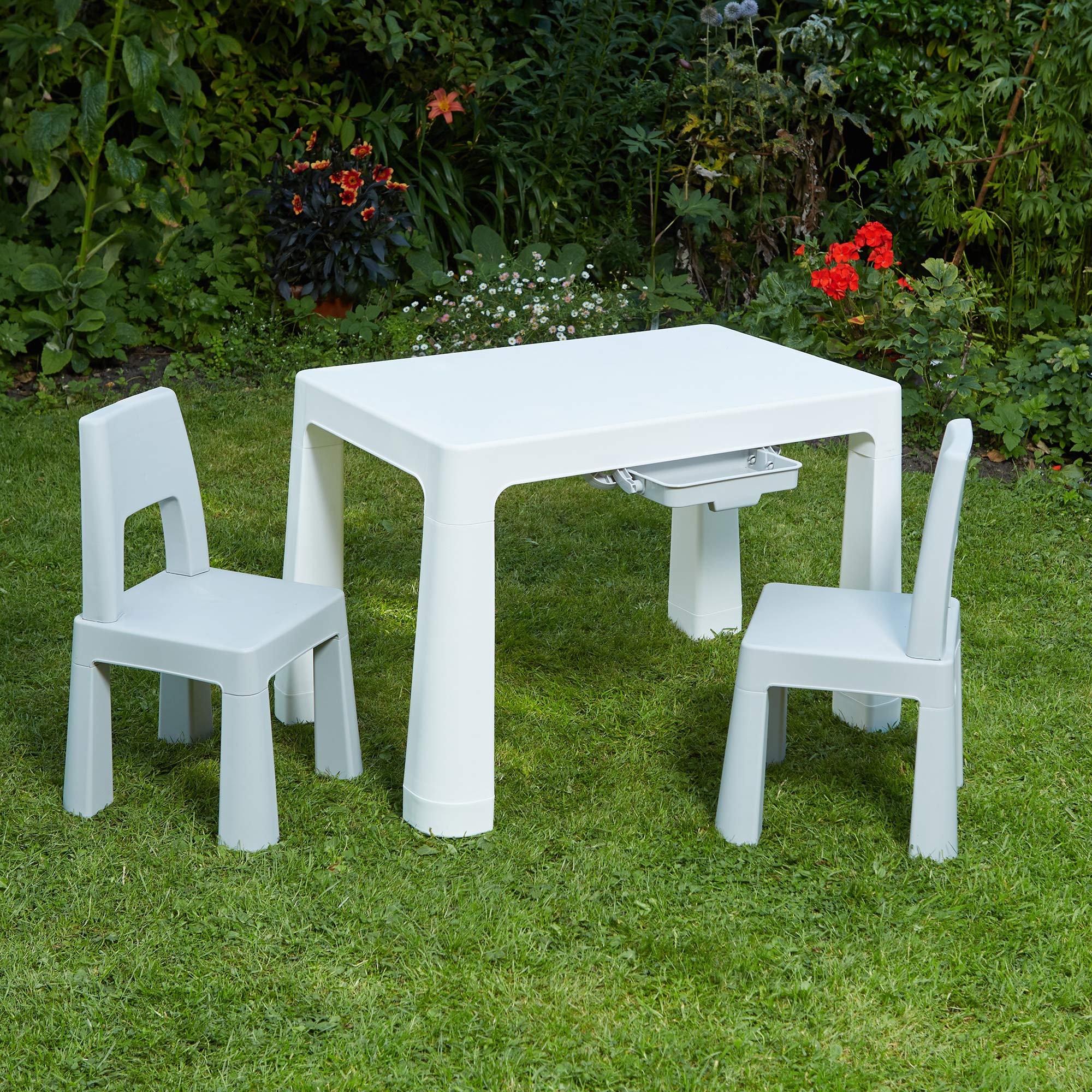Liberty House Toys Kids Height Adjustable Table and 2 Chairs Set | White/Grey | Ages 1-8 4