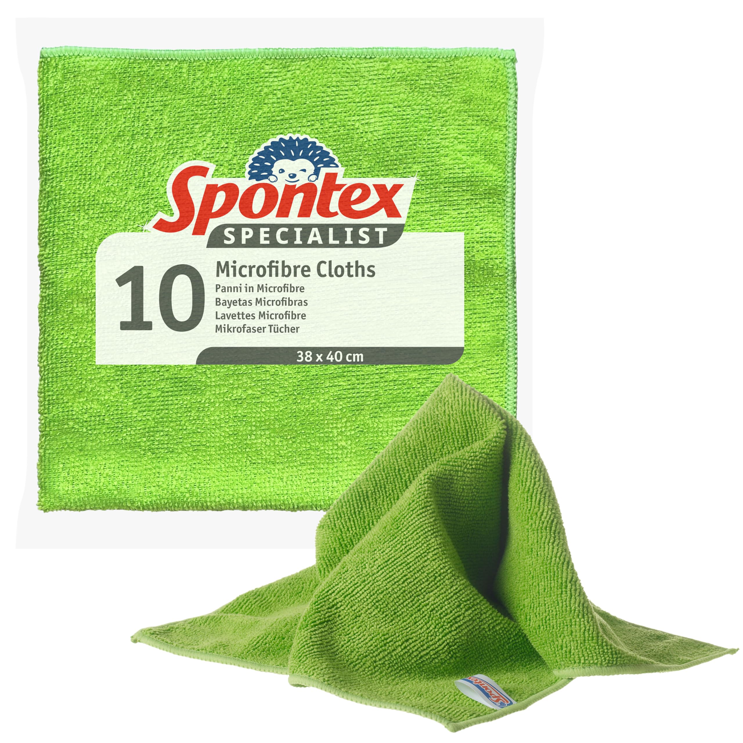 Spontex Specialist Microfibre Cloths - Professional Cleaning, Cleans with Water Only | 10 Count, XL 38x40cm 1