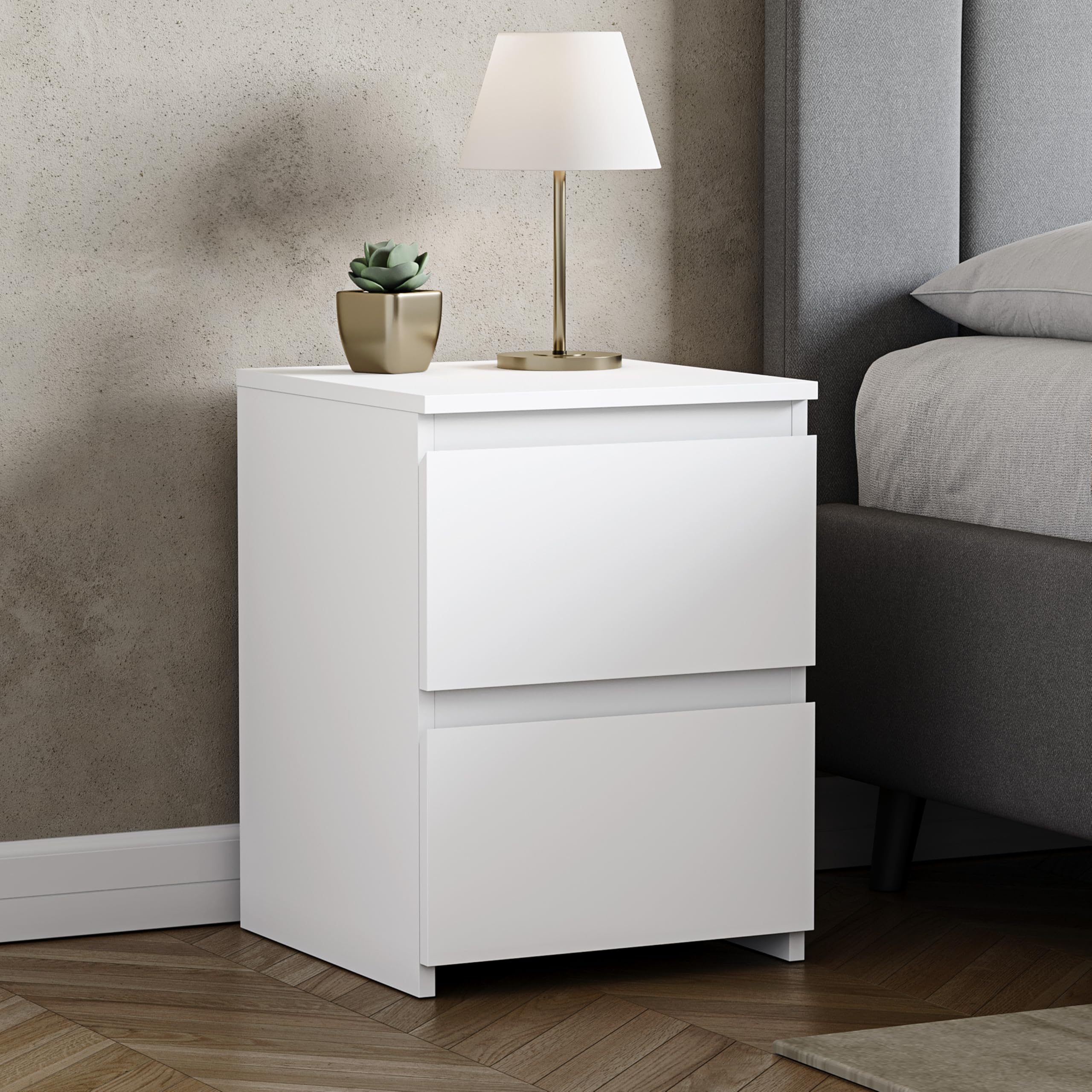 Vida Designs Denver 2 Drawer Large Bedside Cabinet | White Metal Finish | H48 x W39.5 x D39.5 cm 1