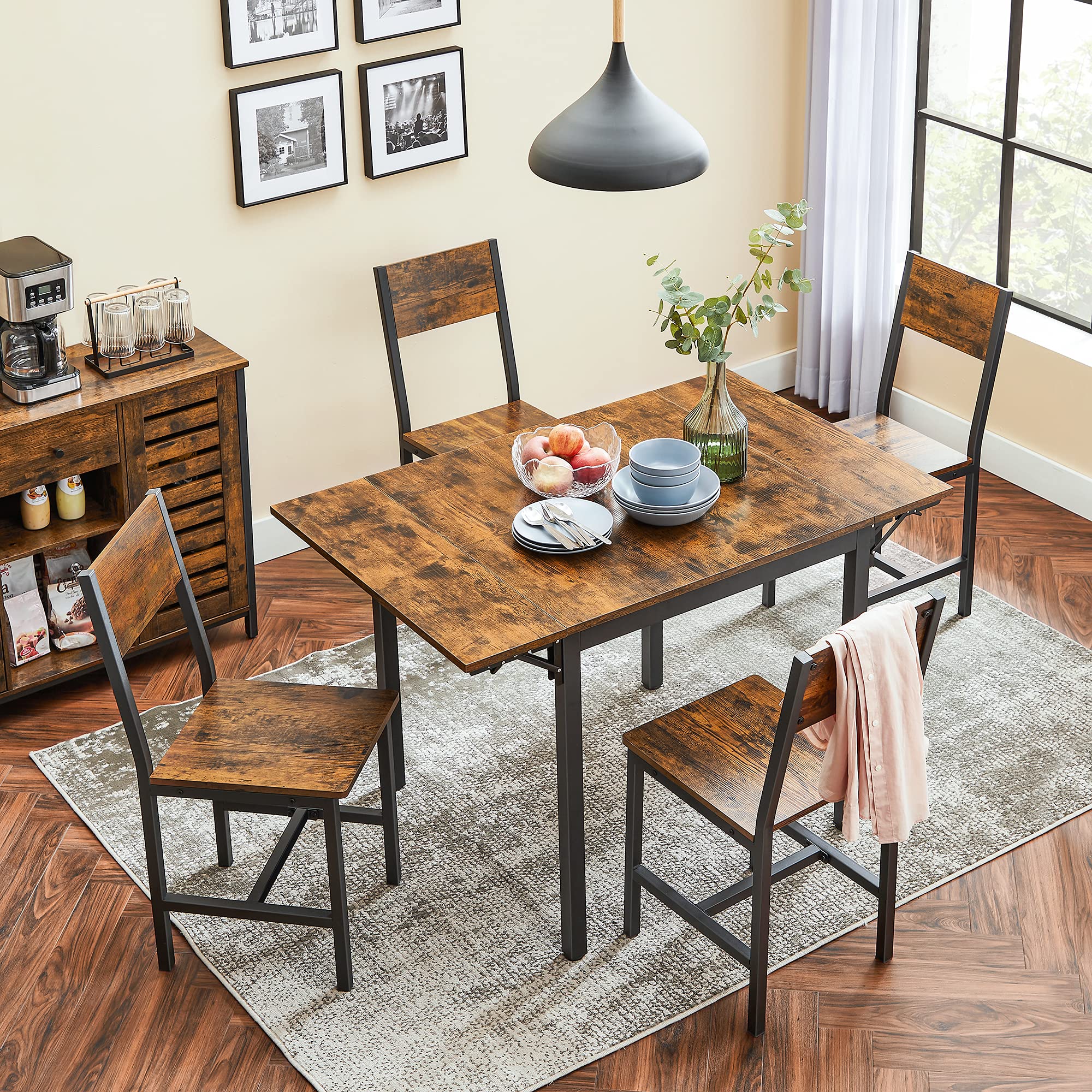 VASAGLE Extendable Dining Table - Drop Leaf, Foldable for Small Spaces | Brown | 78 x 120 cm