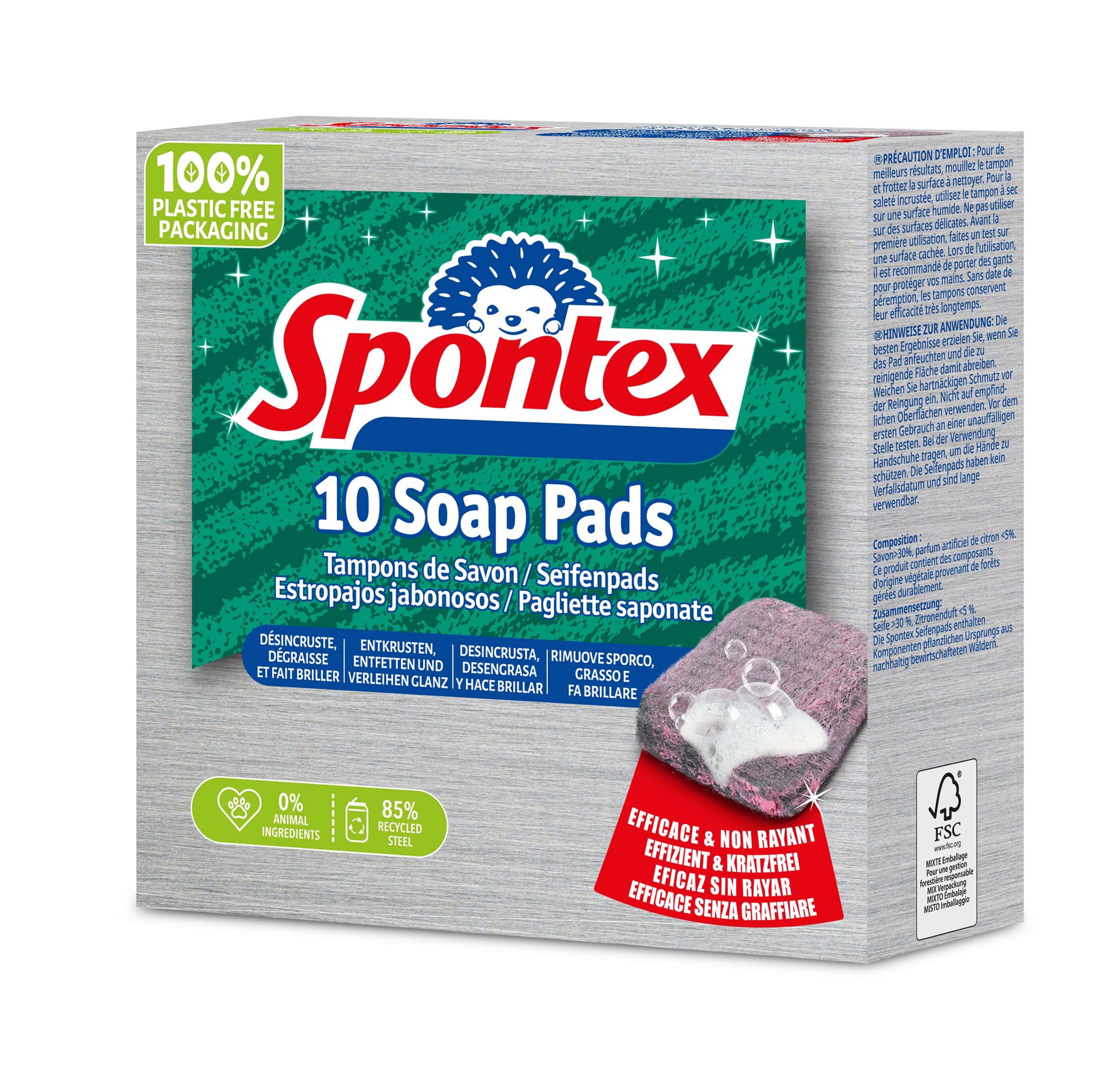 Spontex Soap Pads - Tough on Grease and Grime | 10 Count Pack | 85% Recycled Steel 1