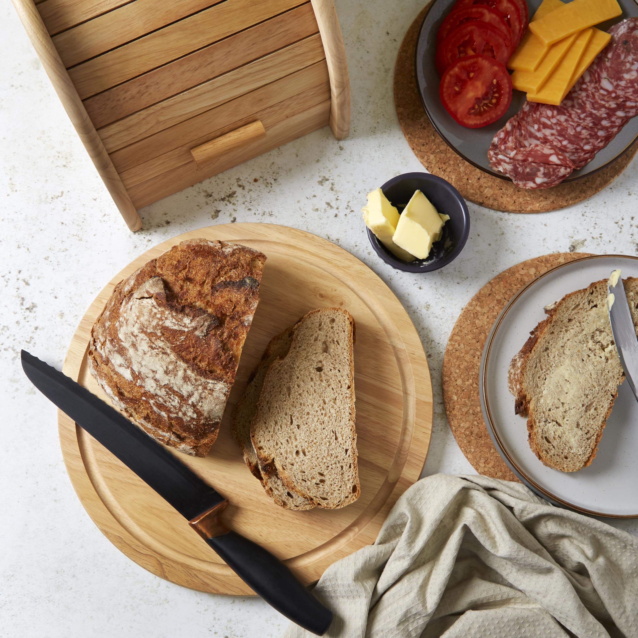 apollo THE HOUSEWARES BRAND RB Bread Board - 30cm Round Wooden Board | Multi-Colour | Eco-Friendly 4