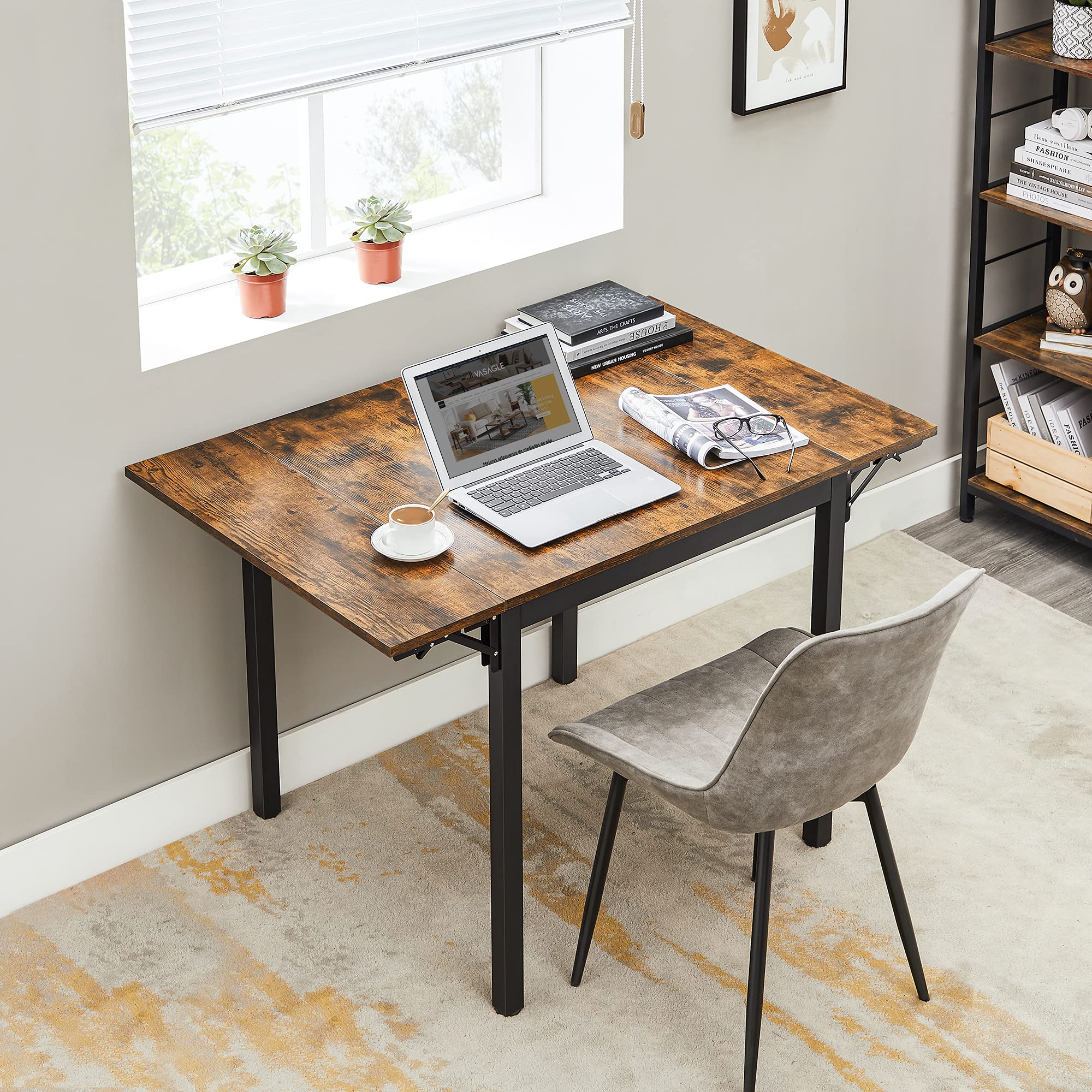 VASAGLE Extendable Dining Table - Drop Leaf, Foldable for Small Spaces | Brown | 78 x 120 cm 5