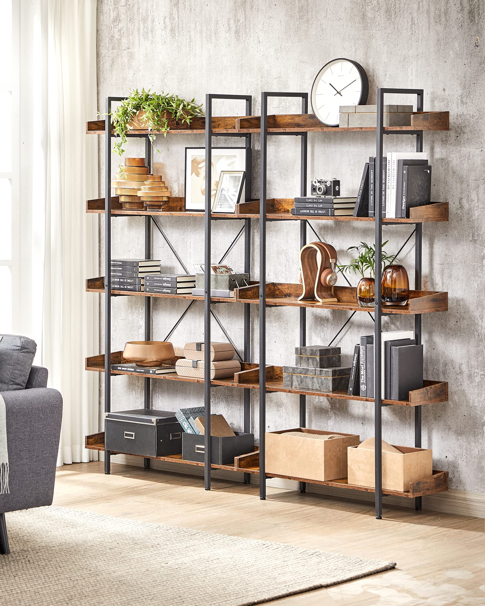 VASAGLE Industrial Bookcase - 5-Tier Shelving Unit | Rustic Brown & Black | 100 x 28 x 178 cm 4