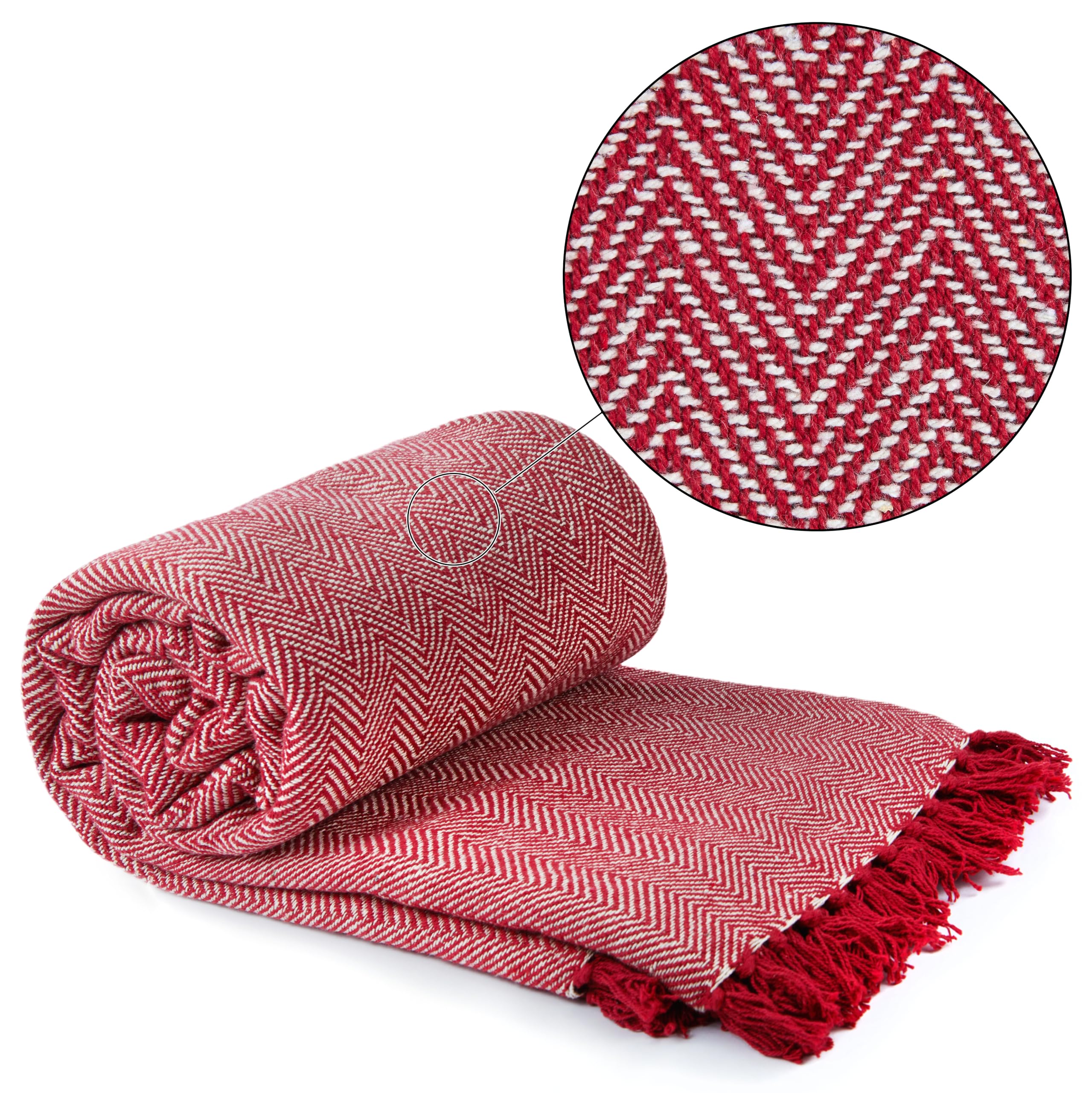 Emma Barclay Herringbone Throw - 100% Recycled Cotton | Red | 50x60" 1
