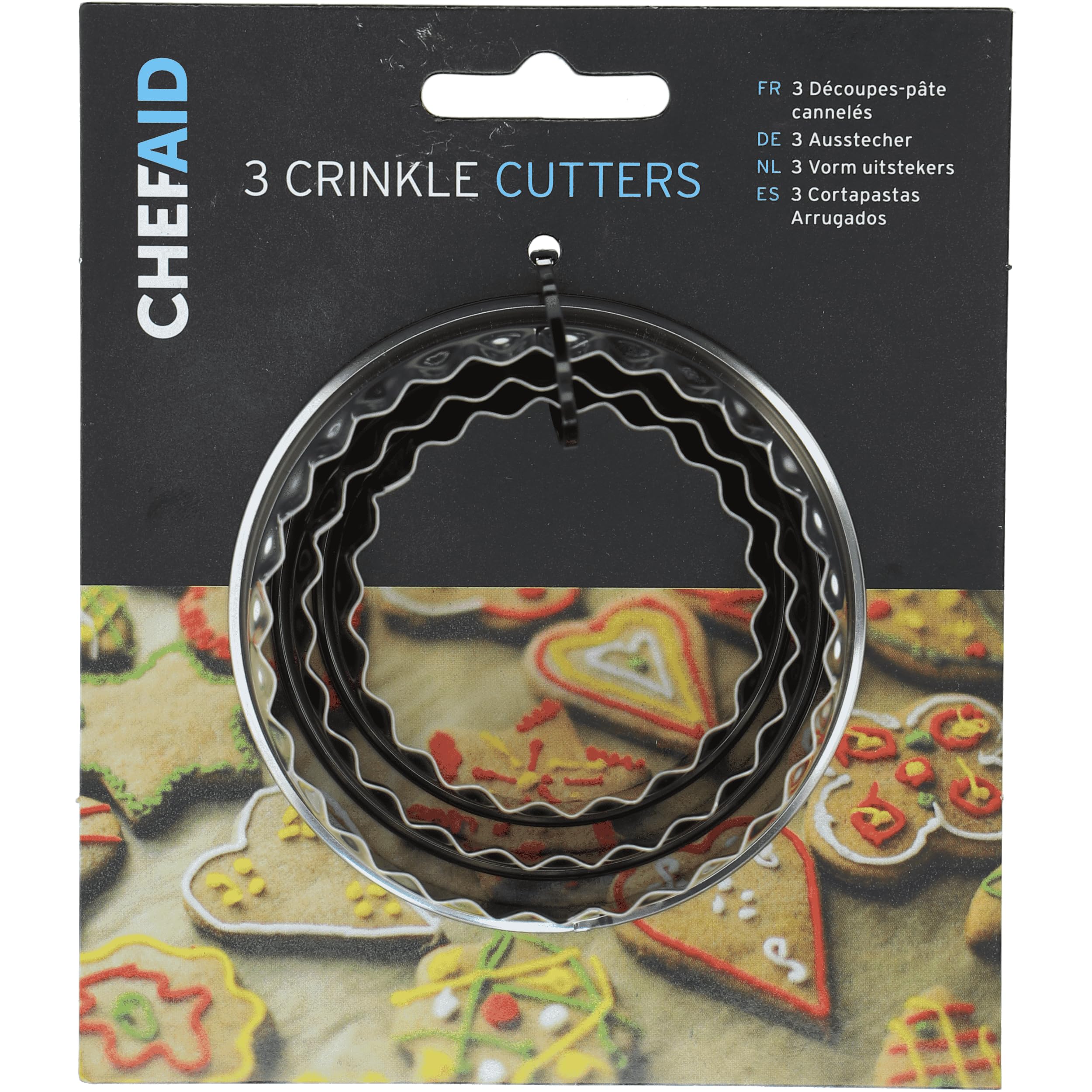 Chef Aid Crinkled Pastry Cutters - Set of 3 Round Sizes | Tin Plate 1