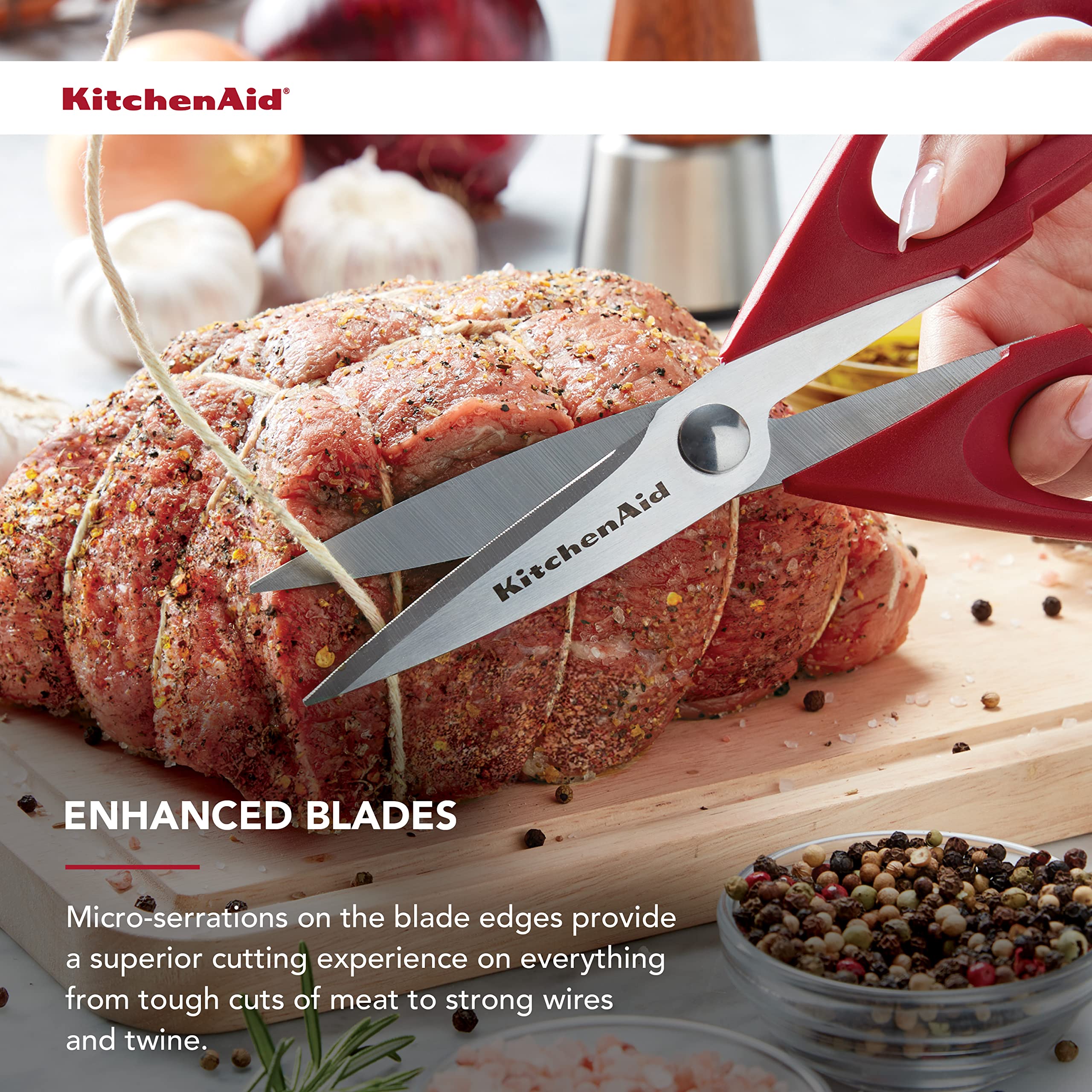 KitchenAid All Purpose Shears KE351OHERA - Stainless Steel Blades | Comfort Grip Handle | Red/Black 4