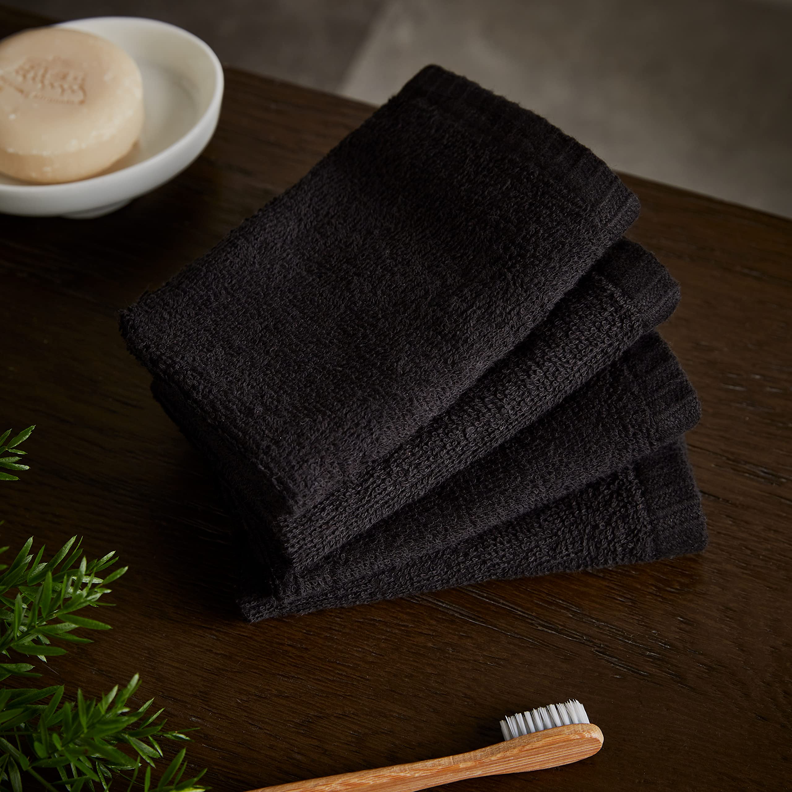 Catherine Lansfield Quick Dry Cotton Face Cloth Set - 4 Pack, Black, 400gsm 1