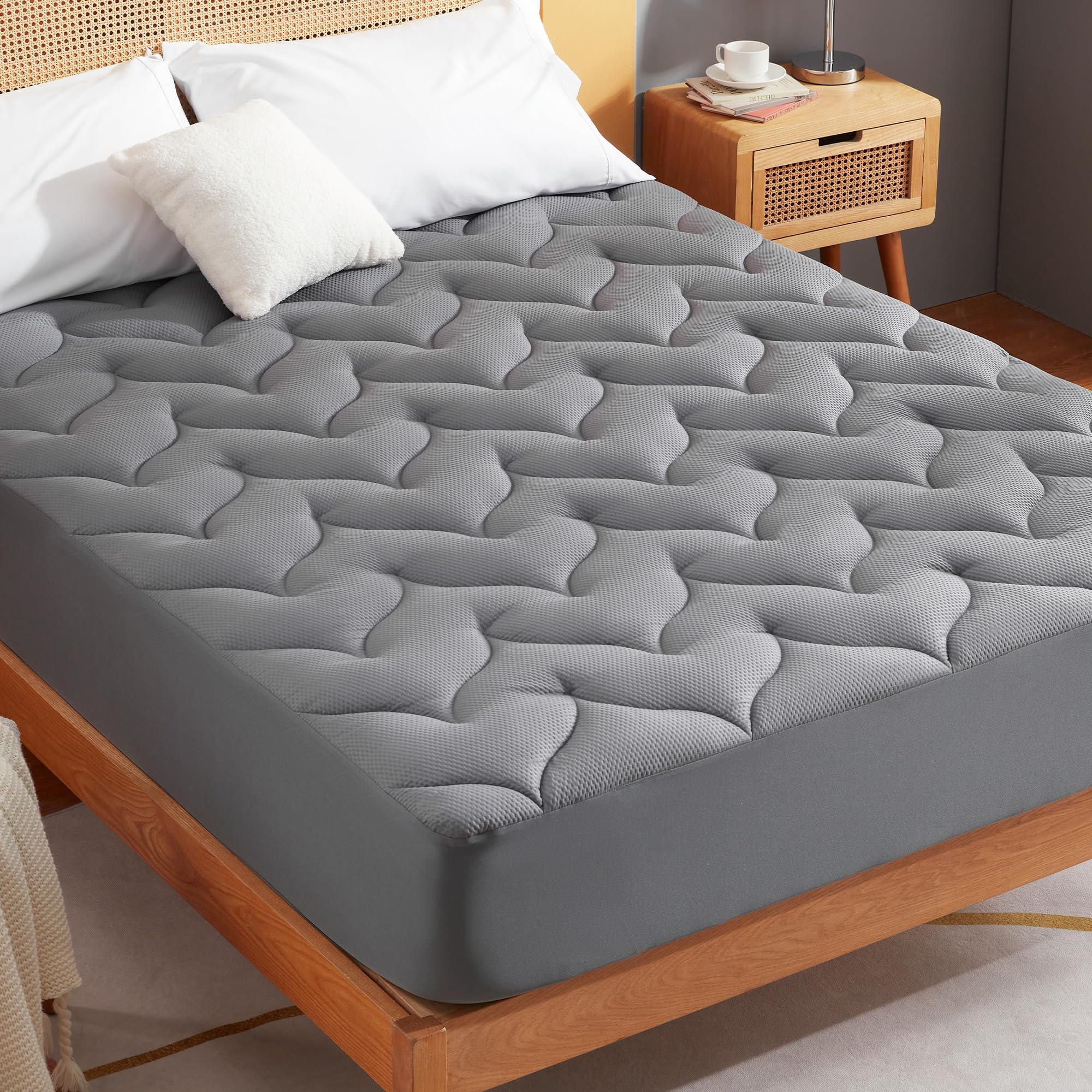 Sonive Single Mattress Pad - 90x190 cm, 30cm Deep Pocket, Grey, Breathable Microfiber 1