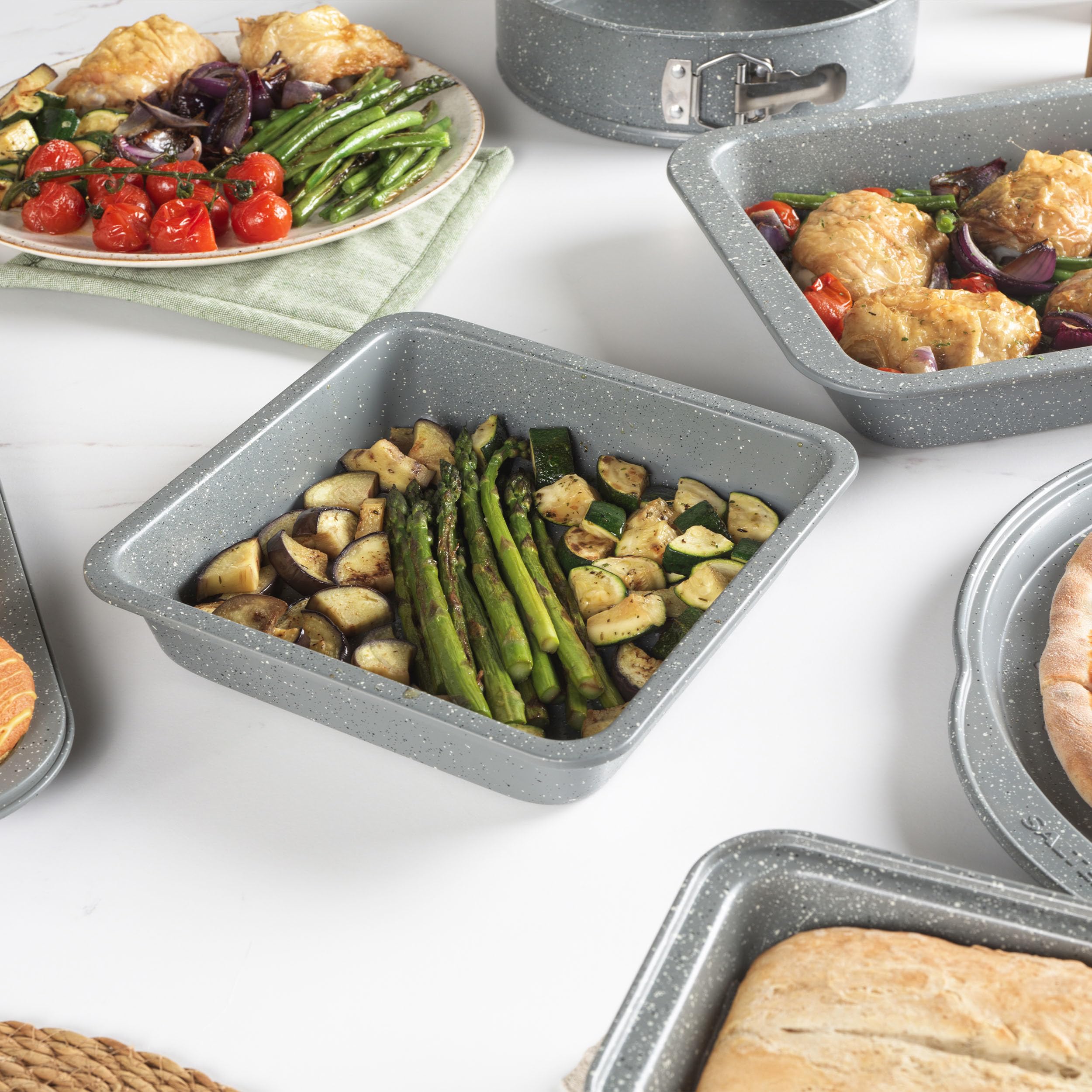 Salter Marblestone 3-Piece Baking Set - Non-Stick Carbon Steel Trays, Oven Safe to 220°C 3