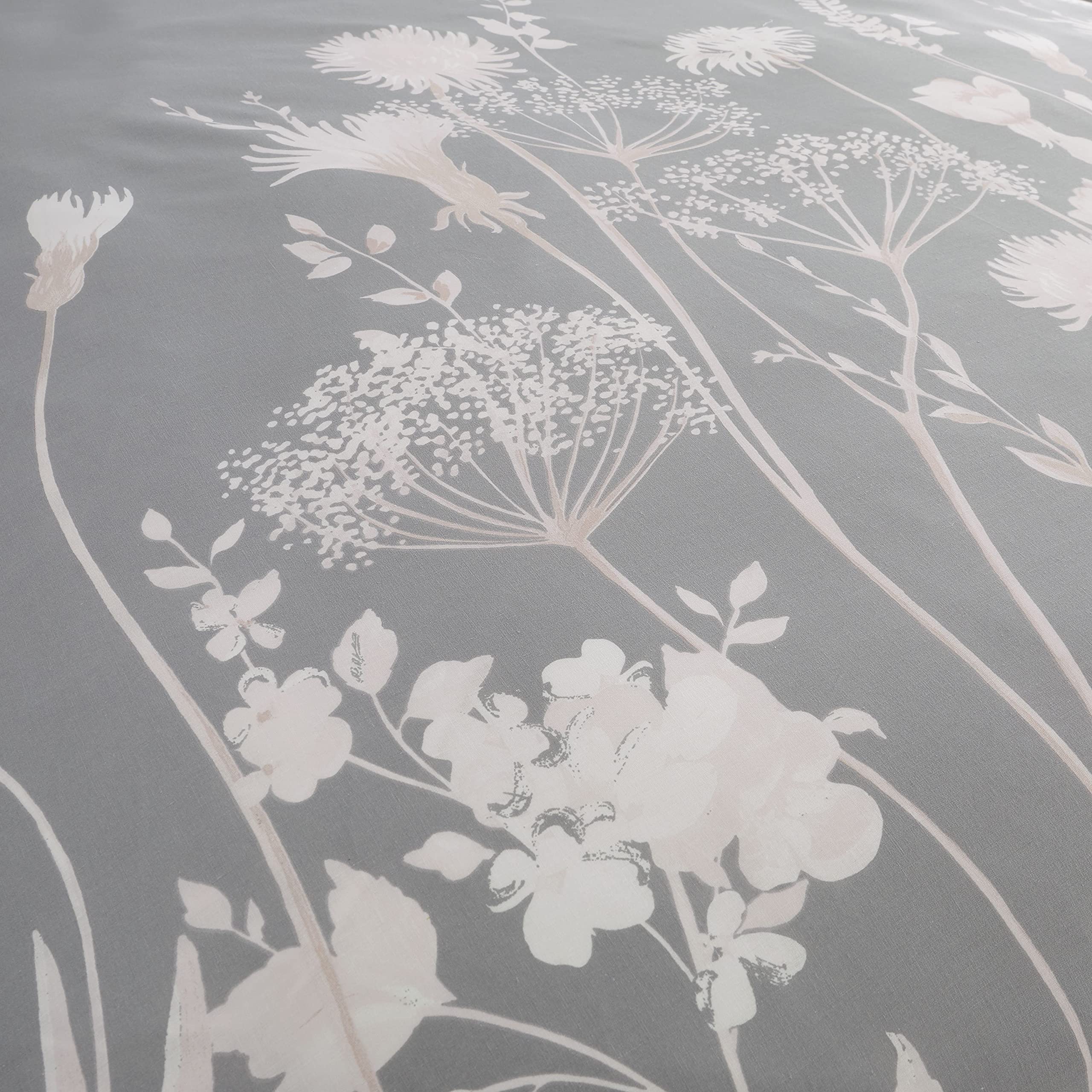 Catherine Lansfield Meadowsweet Floral Reversible King Duvet Cover Set with Pillowcases Grey Pink 4