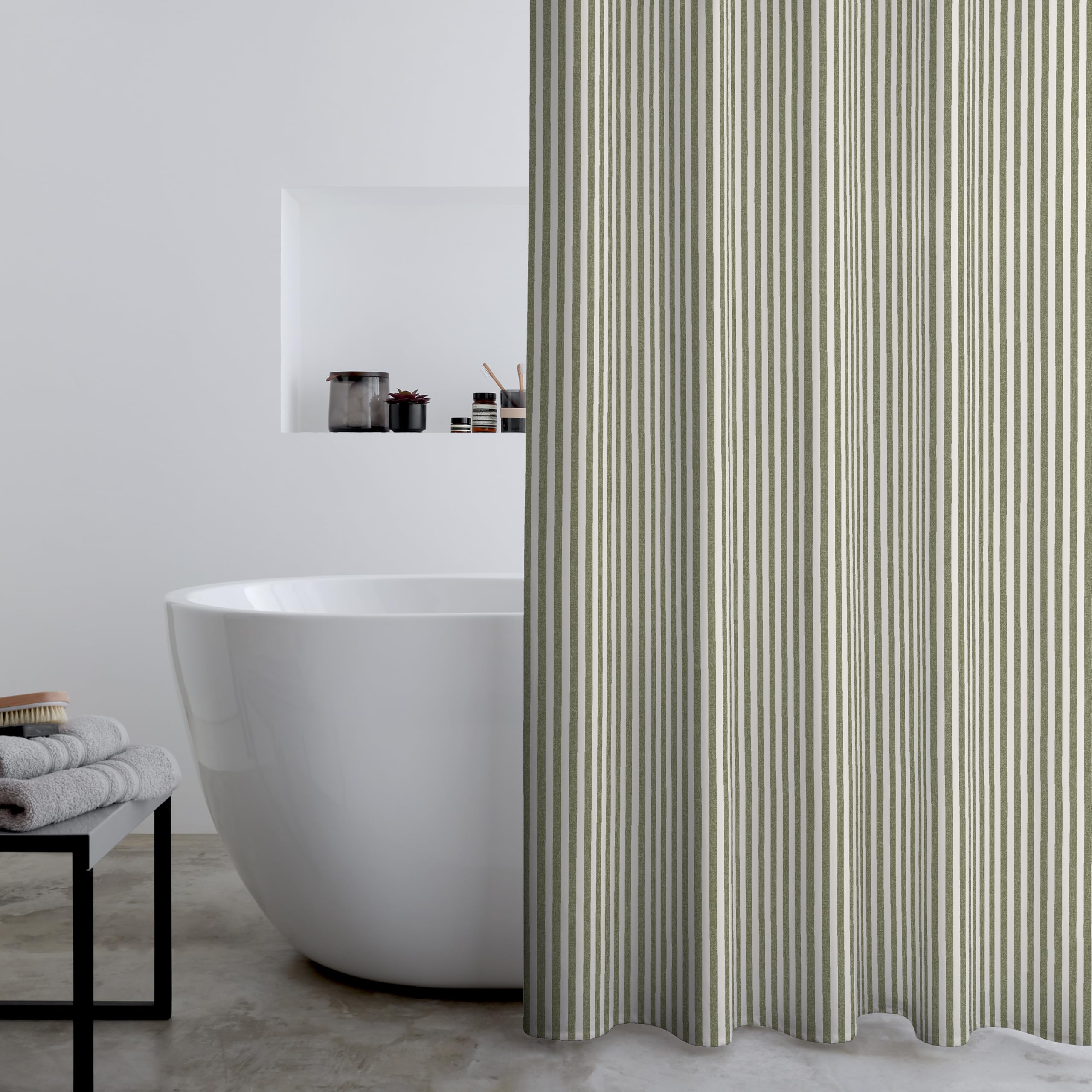 Catherine Lansfield Timeless Stripe Shower Curtain - Green | 180x180cm | Eyelet 2