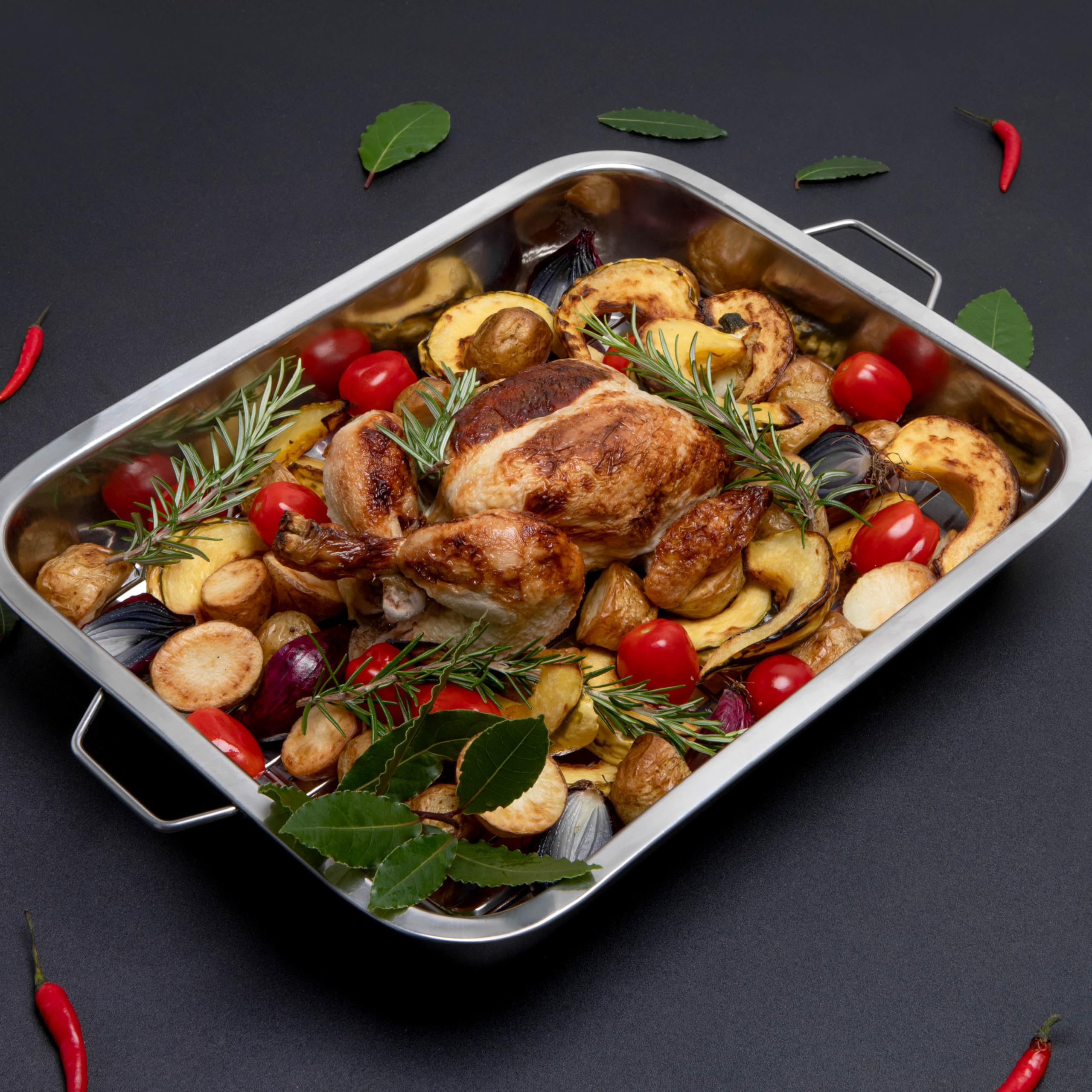 Pendeford Stainless Steel Roasting Tray with Rack - 40cm Large Deep Roaster, Oven Safe up to 450°F 4
