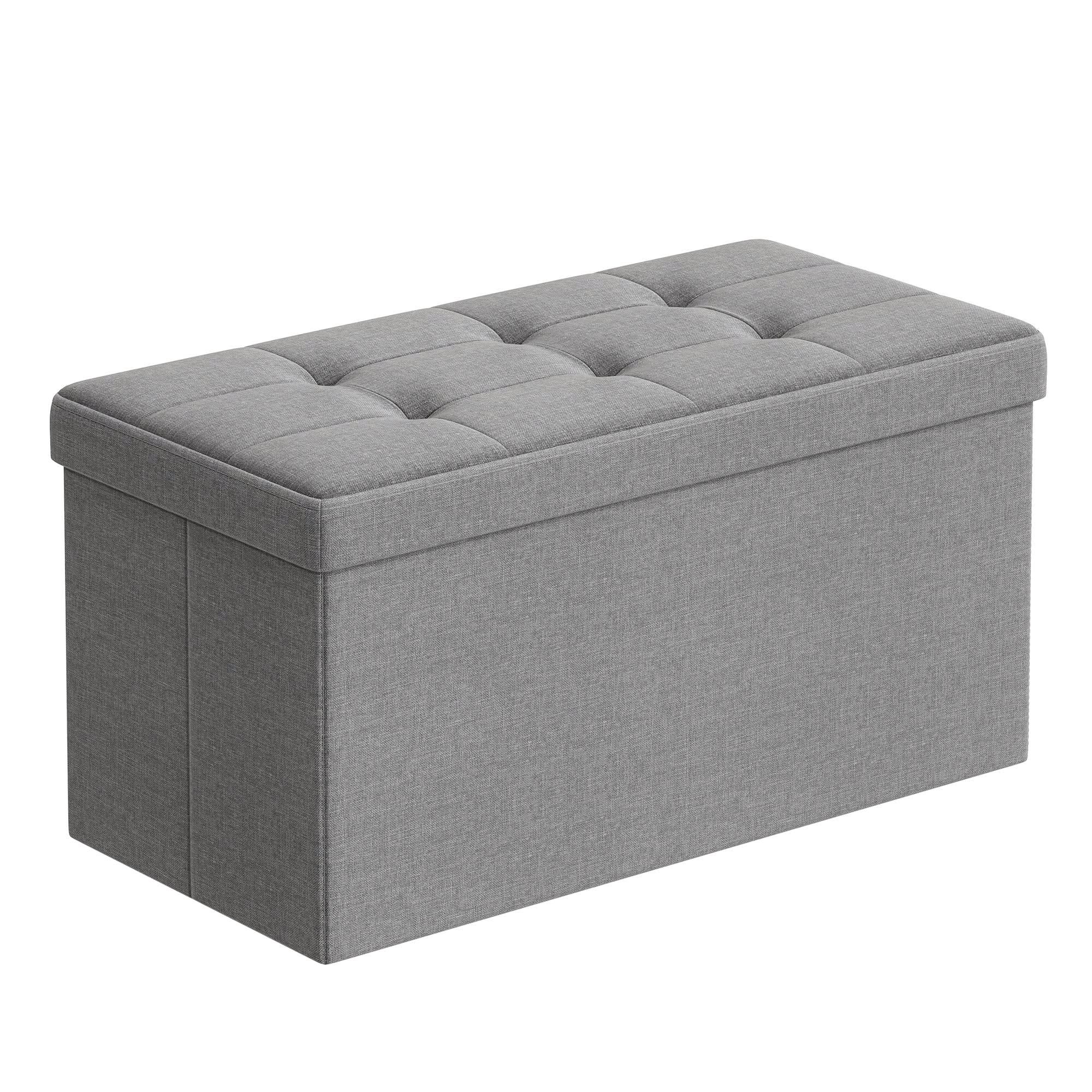 SONGMICS MAZIE Storage Ottoman Bench - 76 cm Folding Foot Rest | 300 kg Capacity | Light Grey 1