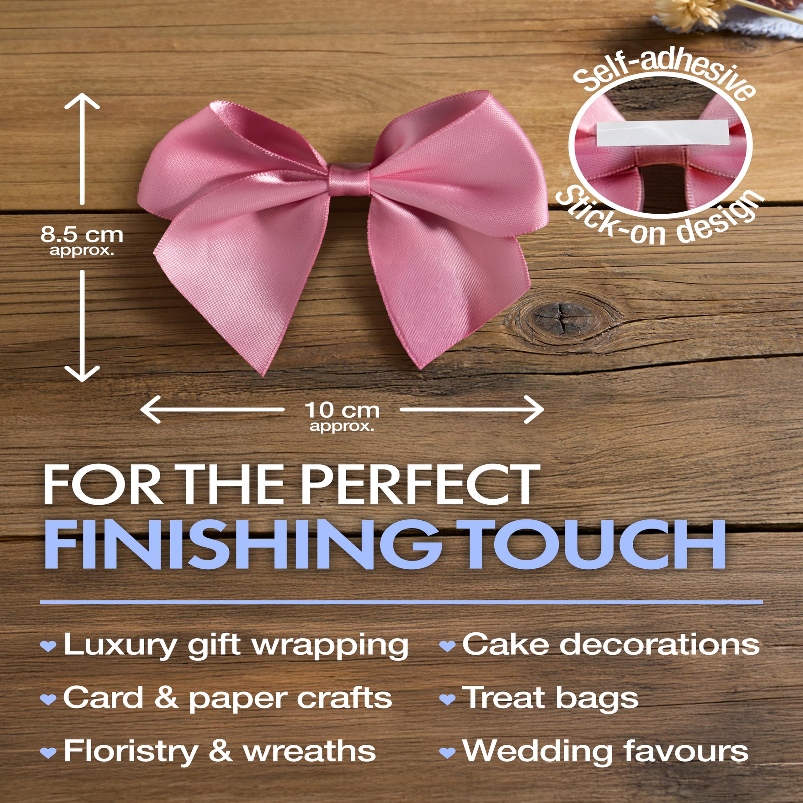 Italian Options Large Self-Adhesive Satin Ribbon Bows - 10 cm | 6 Pack | Rose Gold 4