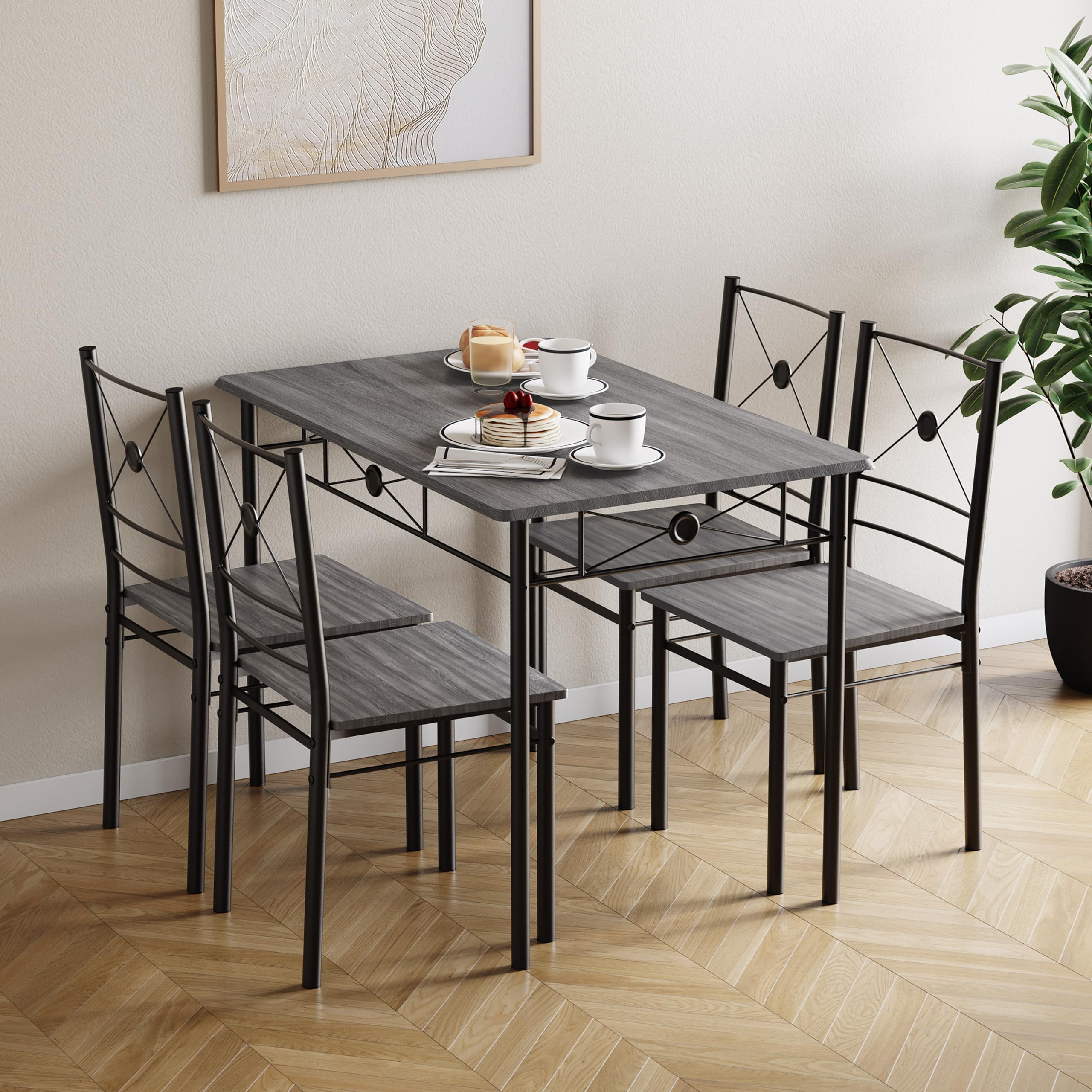 Vida Designs Roslyn 4 Seater Dining Set - Grey | Engineered Wood & Carbon Steel | 110cm Table