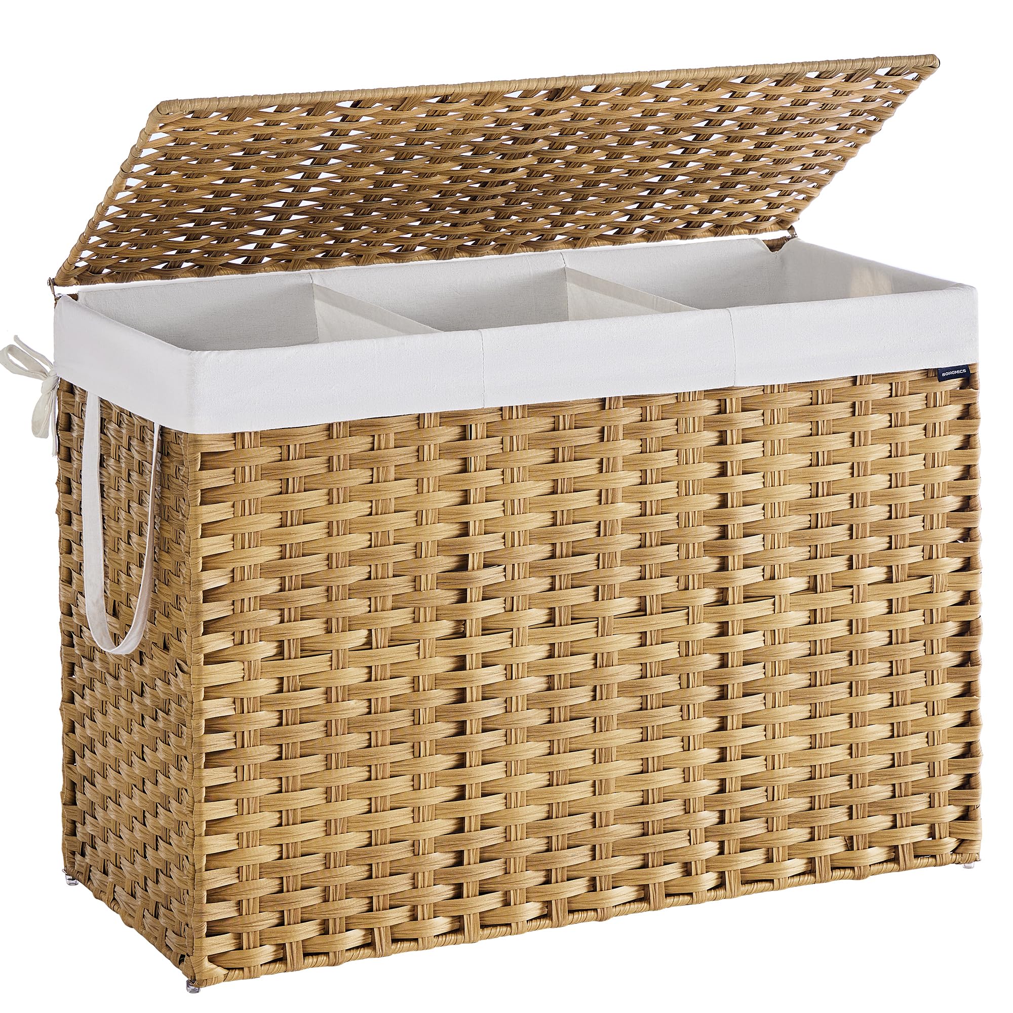 SONGMICS 200L Synthetic Rattan Laundry Basket with Lid, Handles, and Removable Liner | Natural Colour