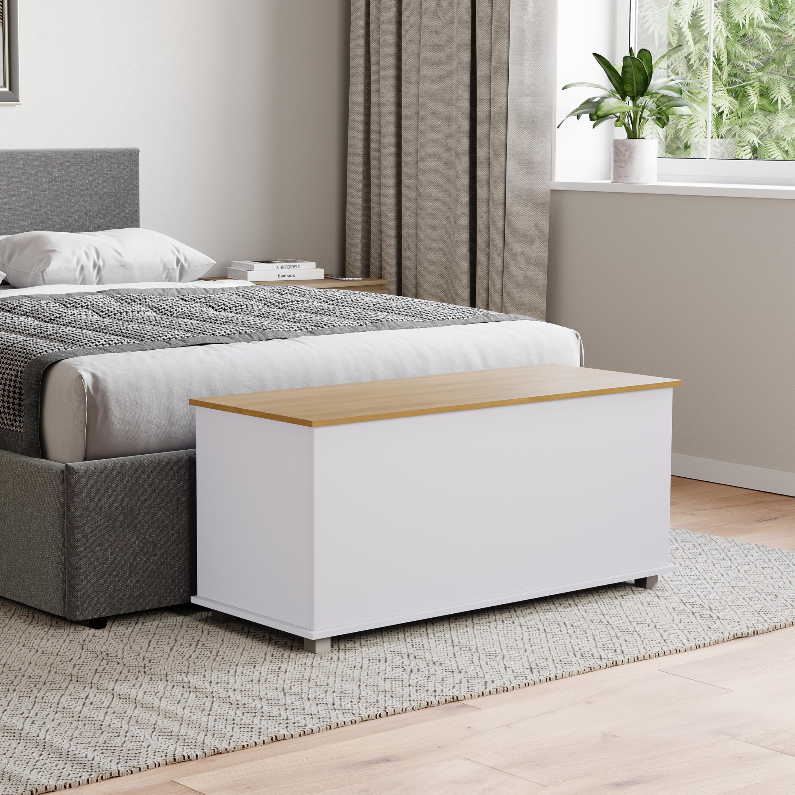 Vida Designs Arlington Storage Ottoman - Spacious Storage | Wood Construction | White Finish | 100x40x48cm 1