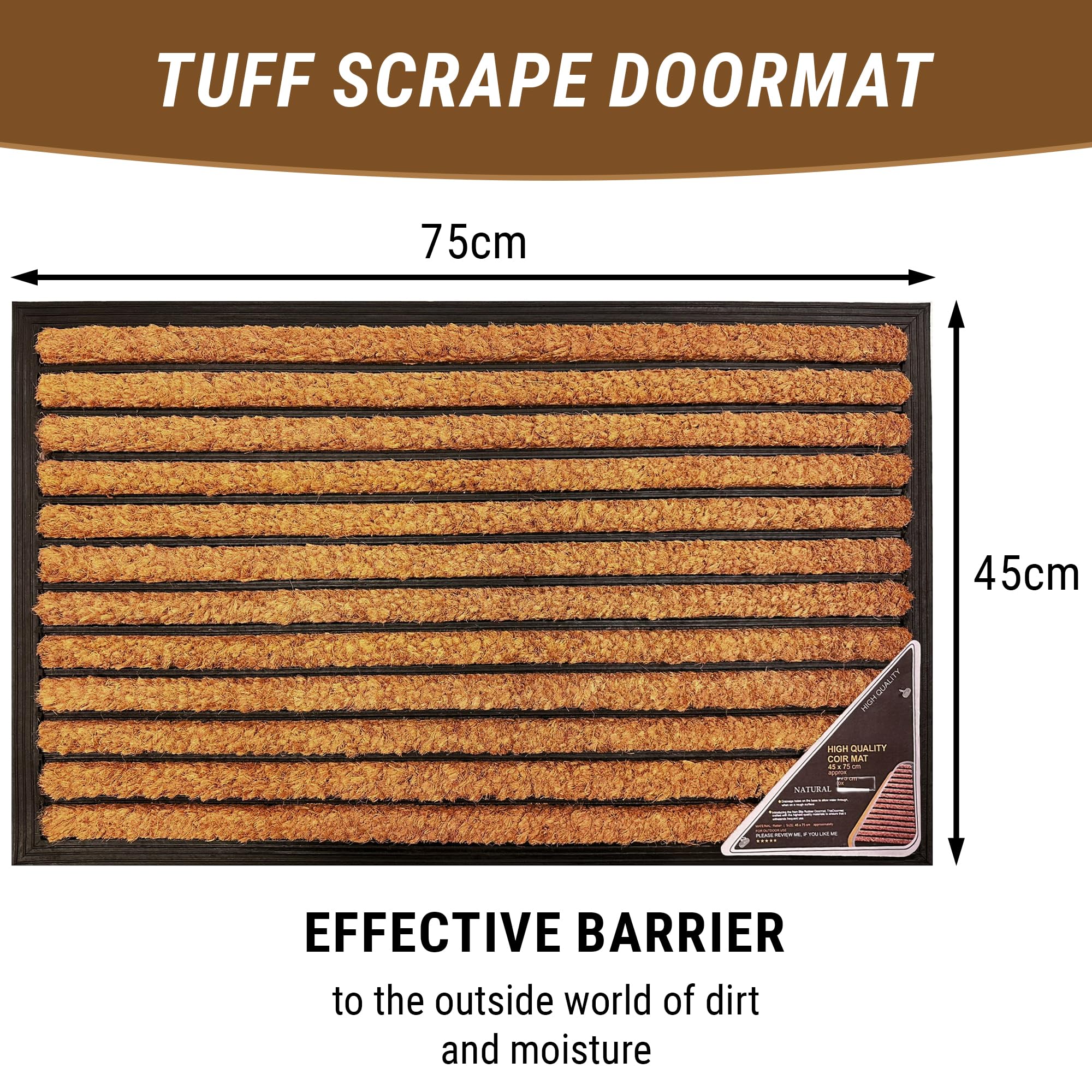 Lifestyle comfort ltd Bliss Coir Door Mat - Non Slip, Washable, Indoor/Outdoor | 45 x 75 cm 3