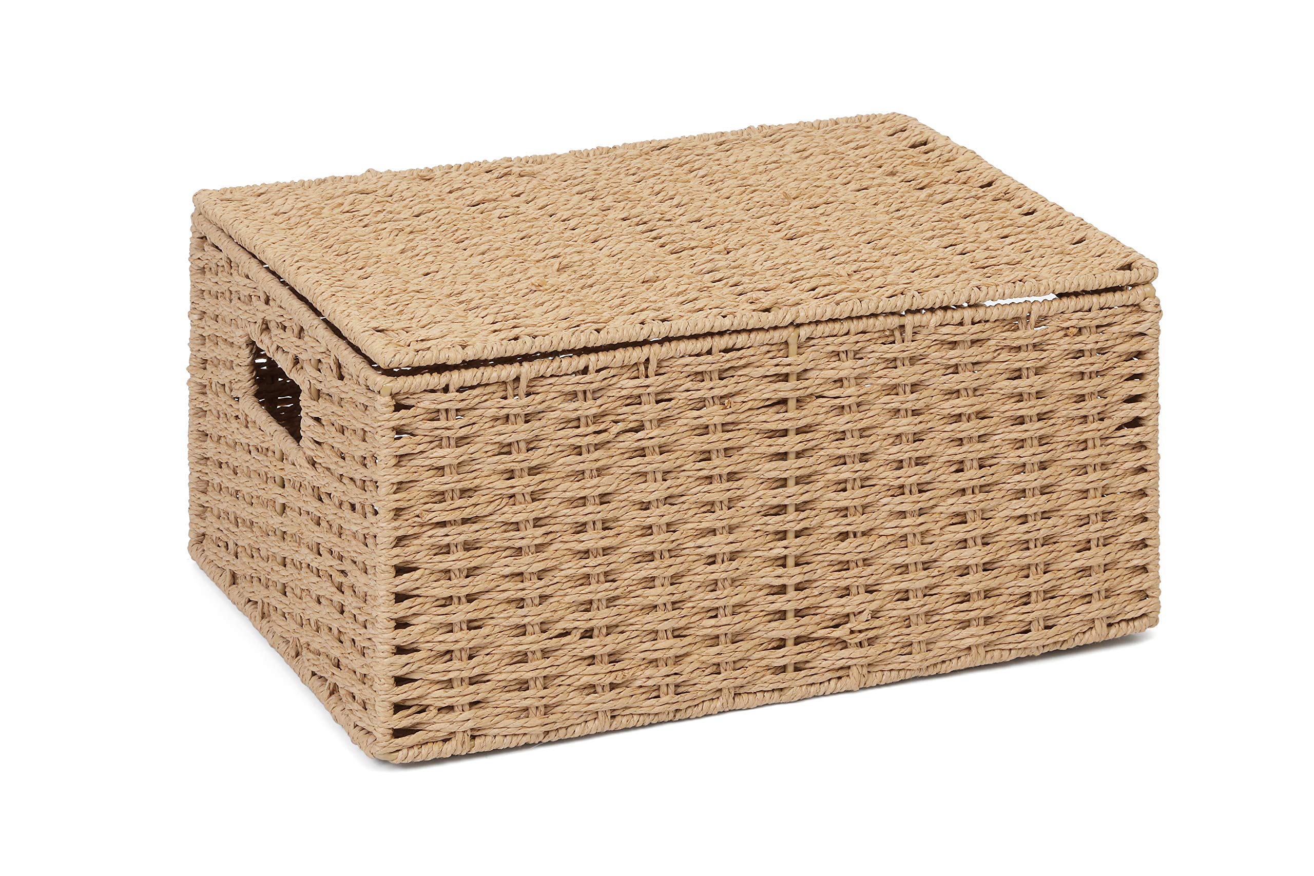 ARPAN Natural Paper Rope Storage Basket with Lid | L Size | Natural Color | WB-9694L 1