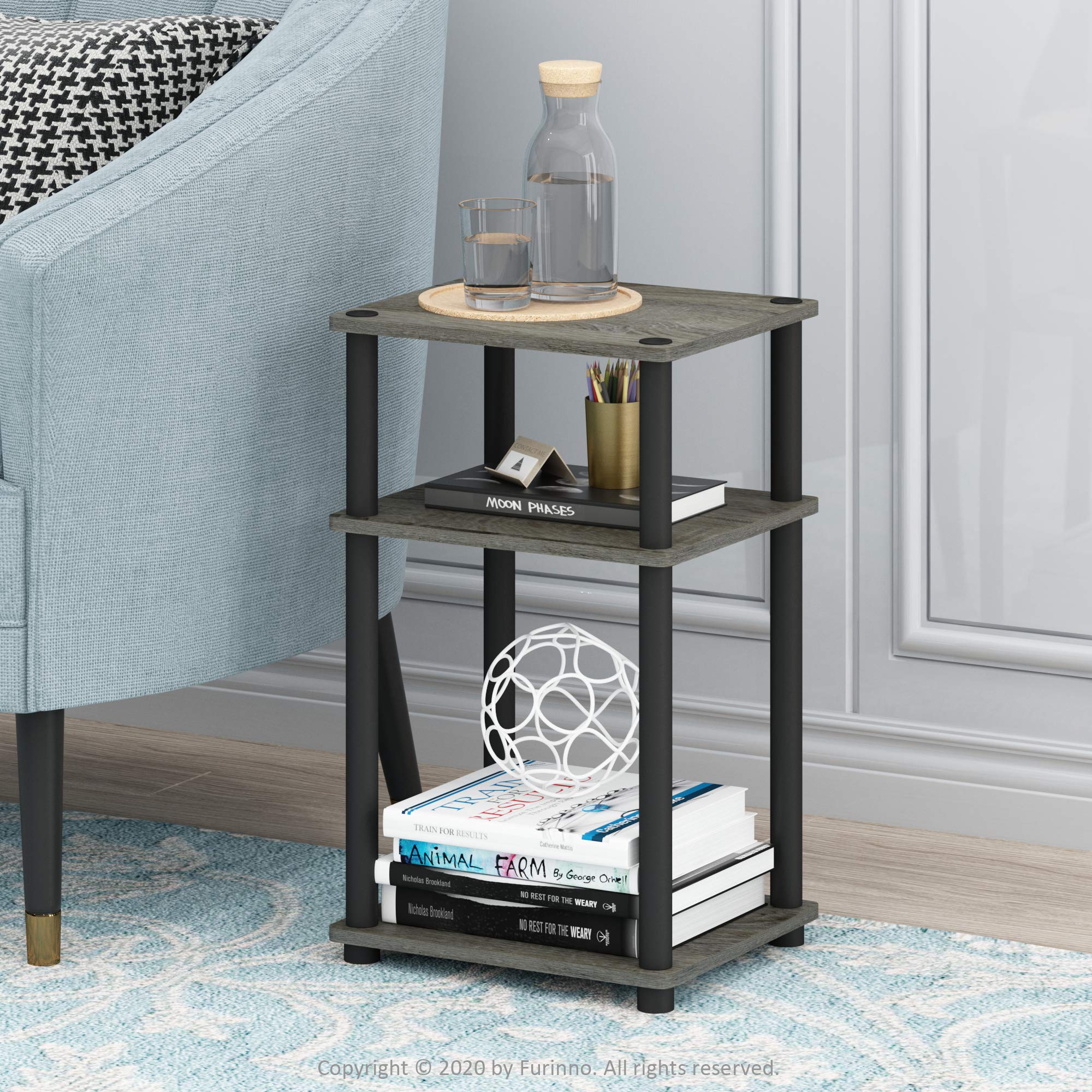 Furinno JUST Side Table - 3-Tier End Table for Small Spaces | French Oak/Black | Engineered Wood 2