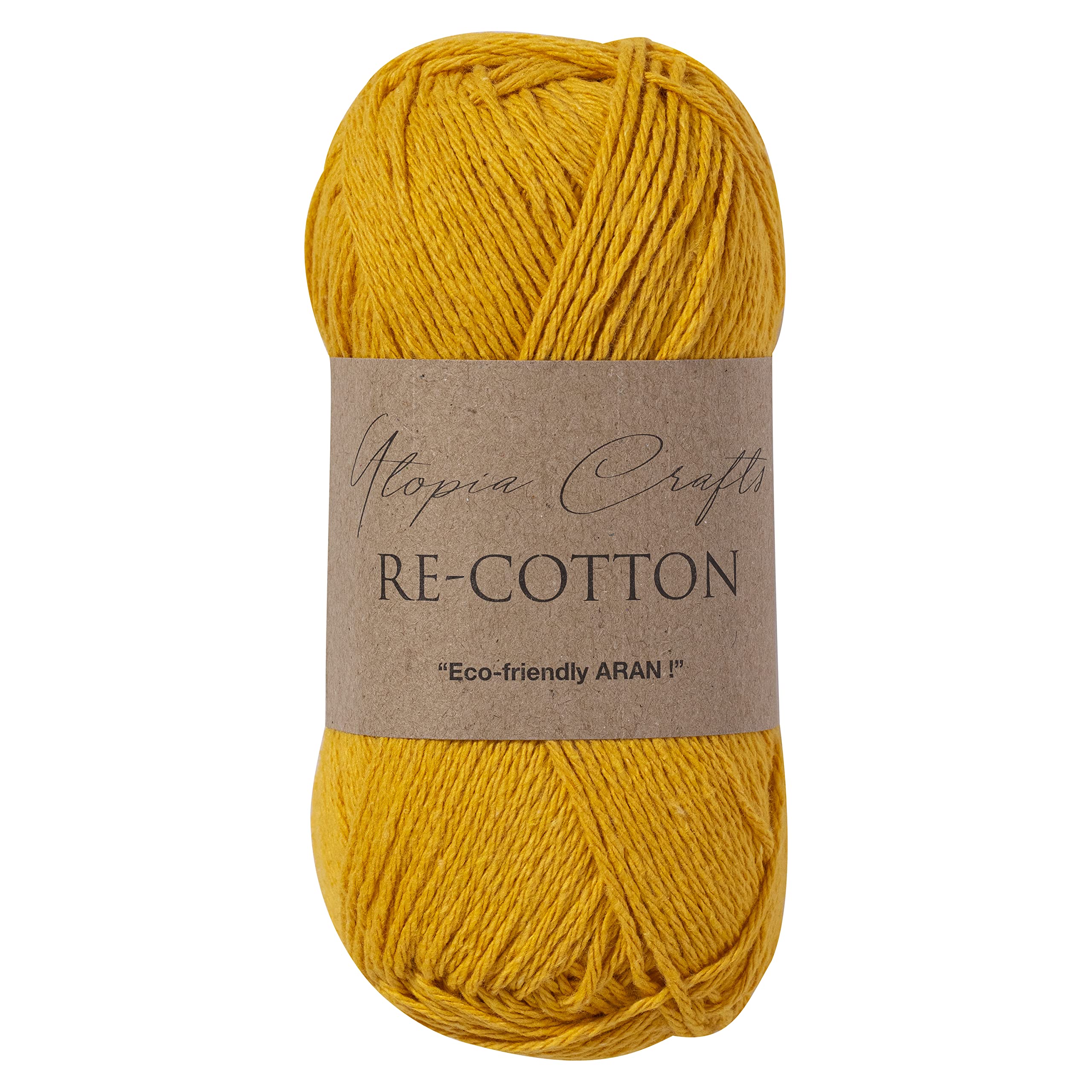 Utopia Crafts Re-Cotton Knitting Yarn - DK Weight, Yellow Orange | 100g Ball | Recycled Blend 2