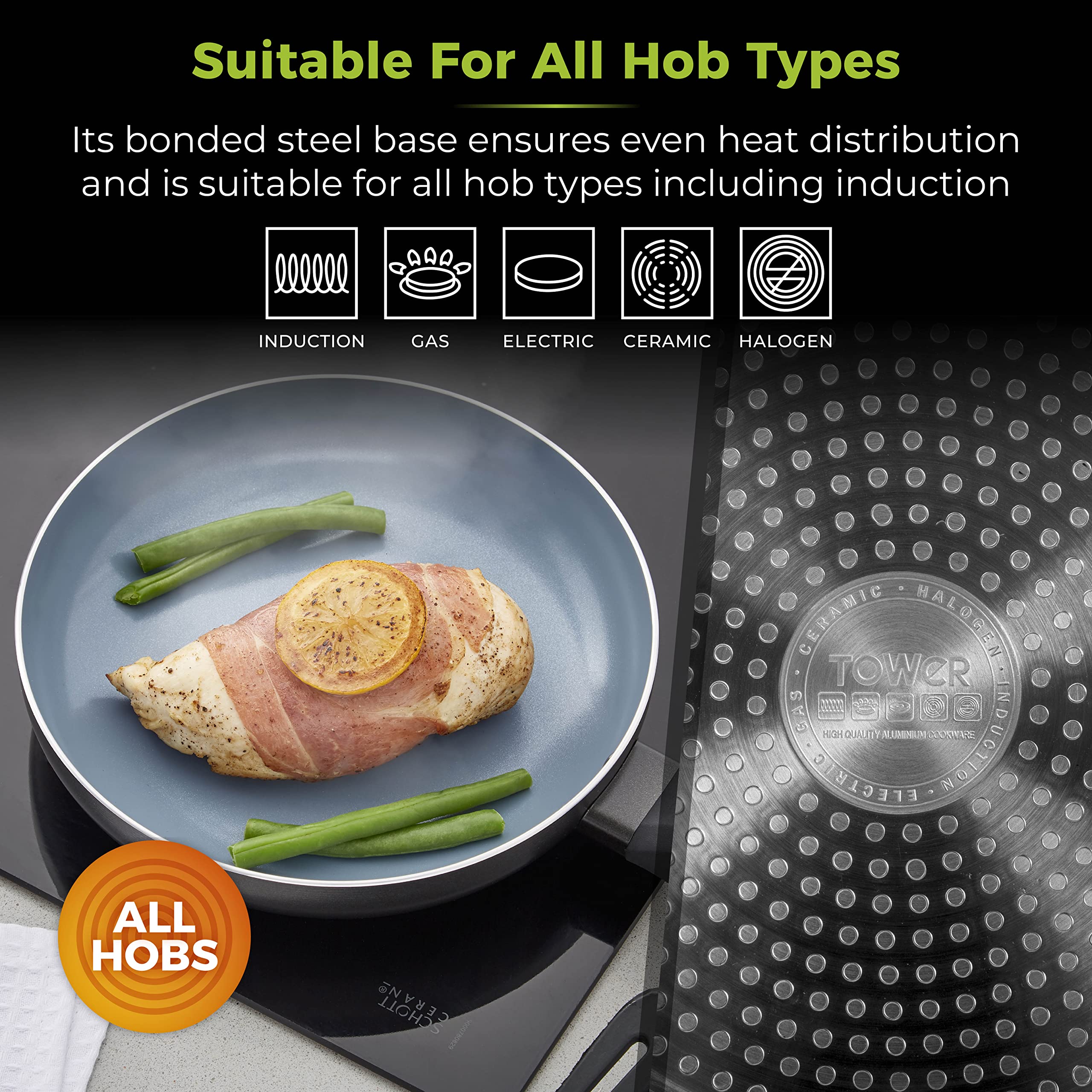 Tower T80300 Cerasure Induction Frying Pan Set - 2 Piece (20/28 cm) | Non-Stick Ceramic | Cool Handles 6