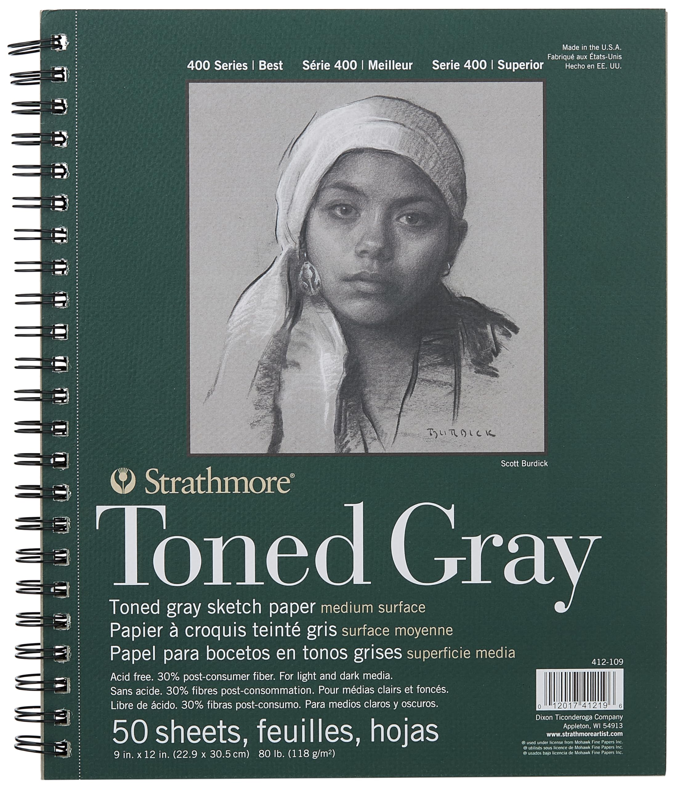 Strathmore Toned Sketch Spiral Paper Pad - Gray | 9 x 12 in | 50 Sheets | Acid Free 4