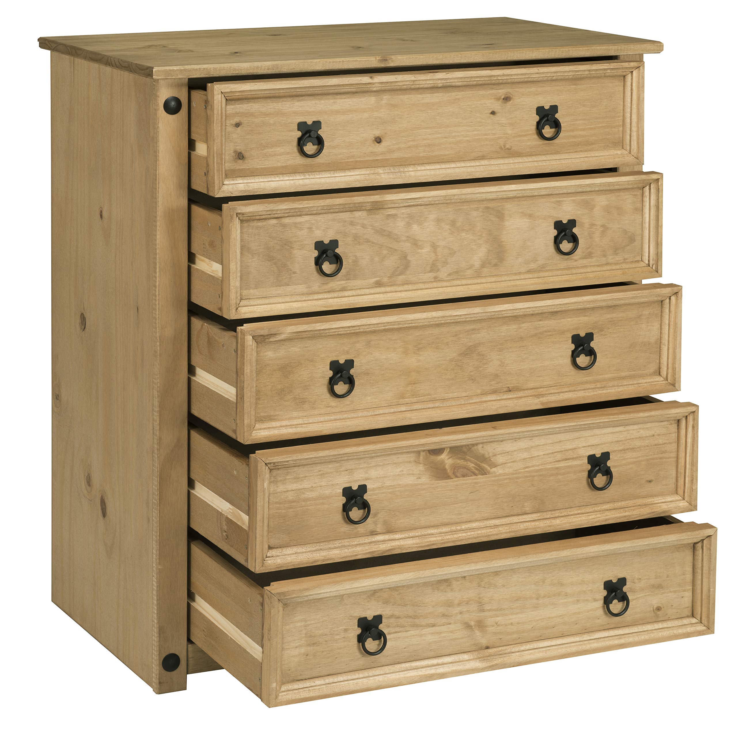 Mews Corona 5 Drawer Chest of Drawers - Solid Pine, Waxed Finish | 80cm H x 89cm W 3