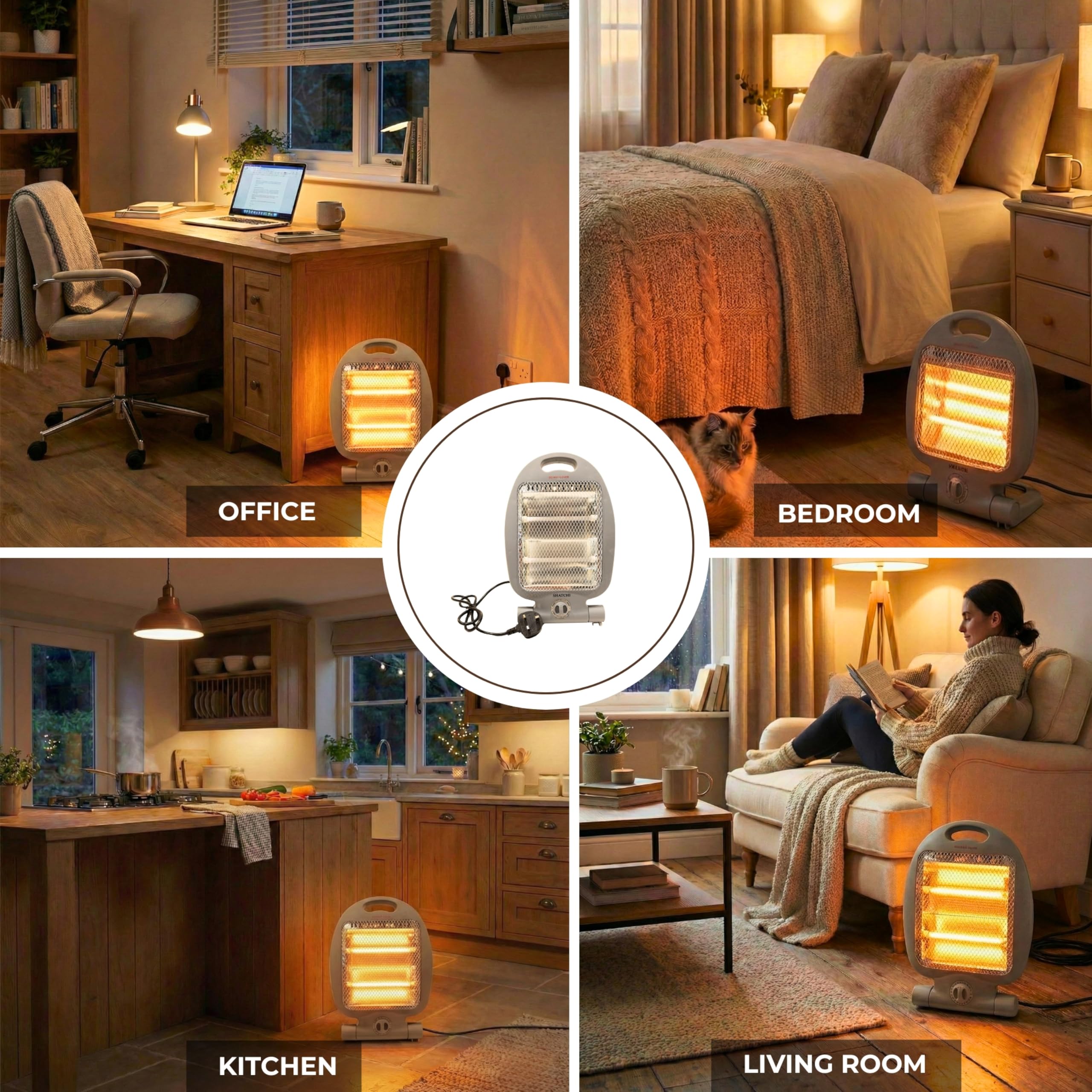SHATCHI 800W Halogen Heater - Portable Quartz with 2 Heat Settings (400W/800W) | White Quartz 3