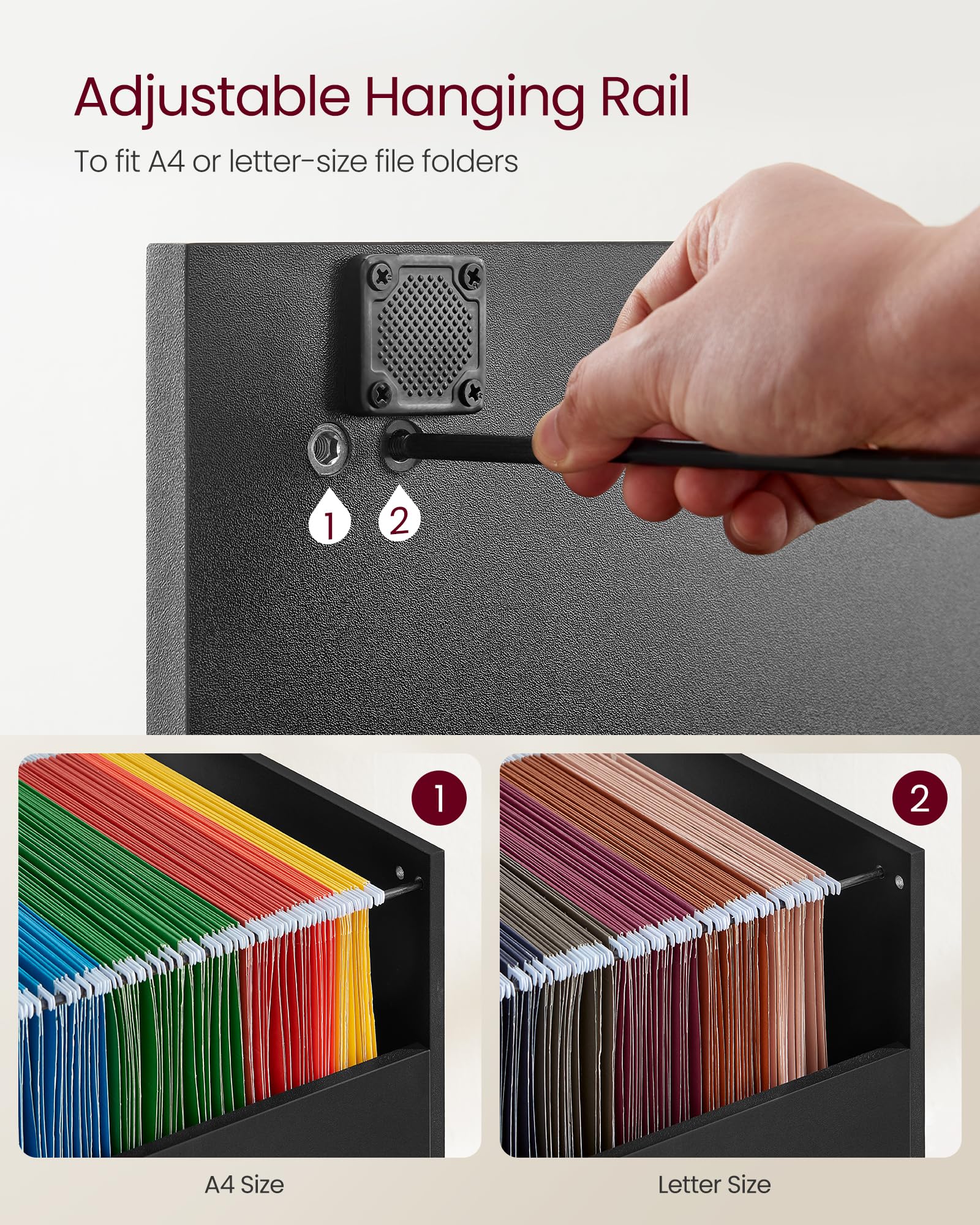 VASAGLE Vertical File Cabinet - 3 Lockable Drawers, Adjustable Rails for A4/Letter Files | Ink Black 5