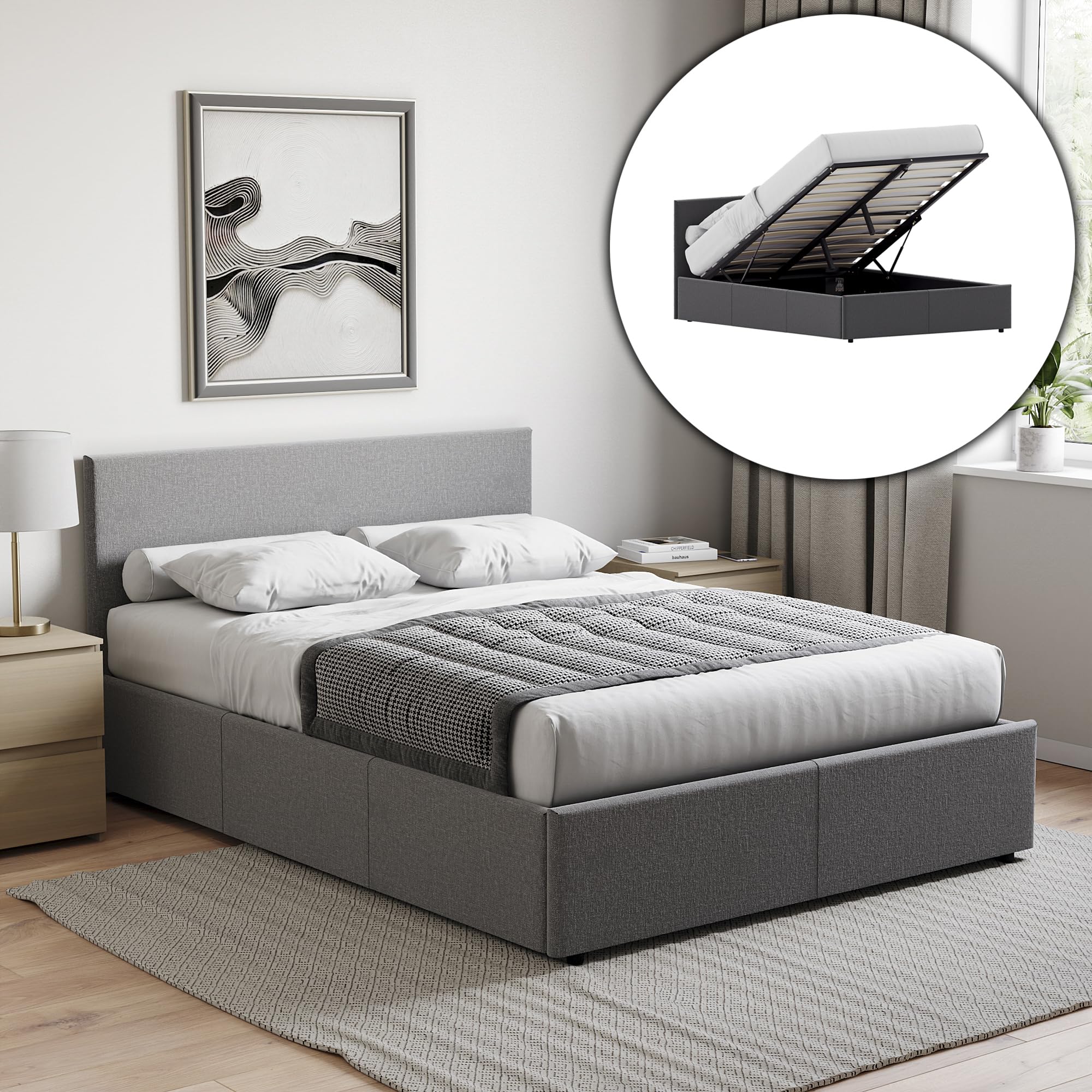 Vida Designs Veronica King Size Ottoman Bed Frame - Dark Grey Linen | 5 FT Storage Lift 1