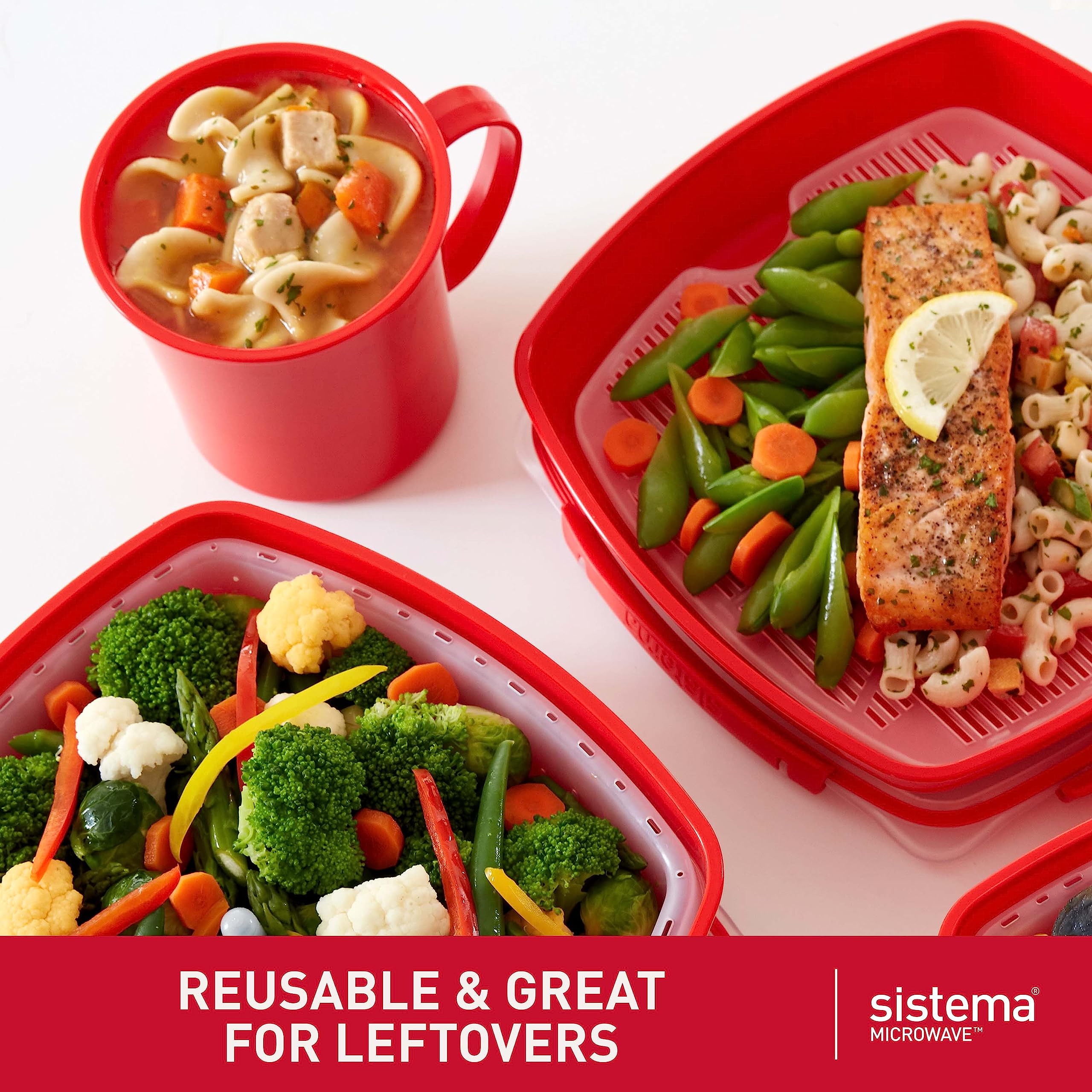 Sistema Microwave Soup Mug - 656 ml Capacity with Steam Release Vent | Red Plastic 5