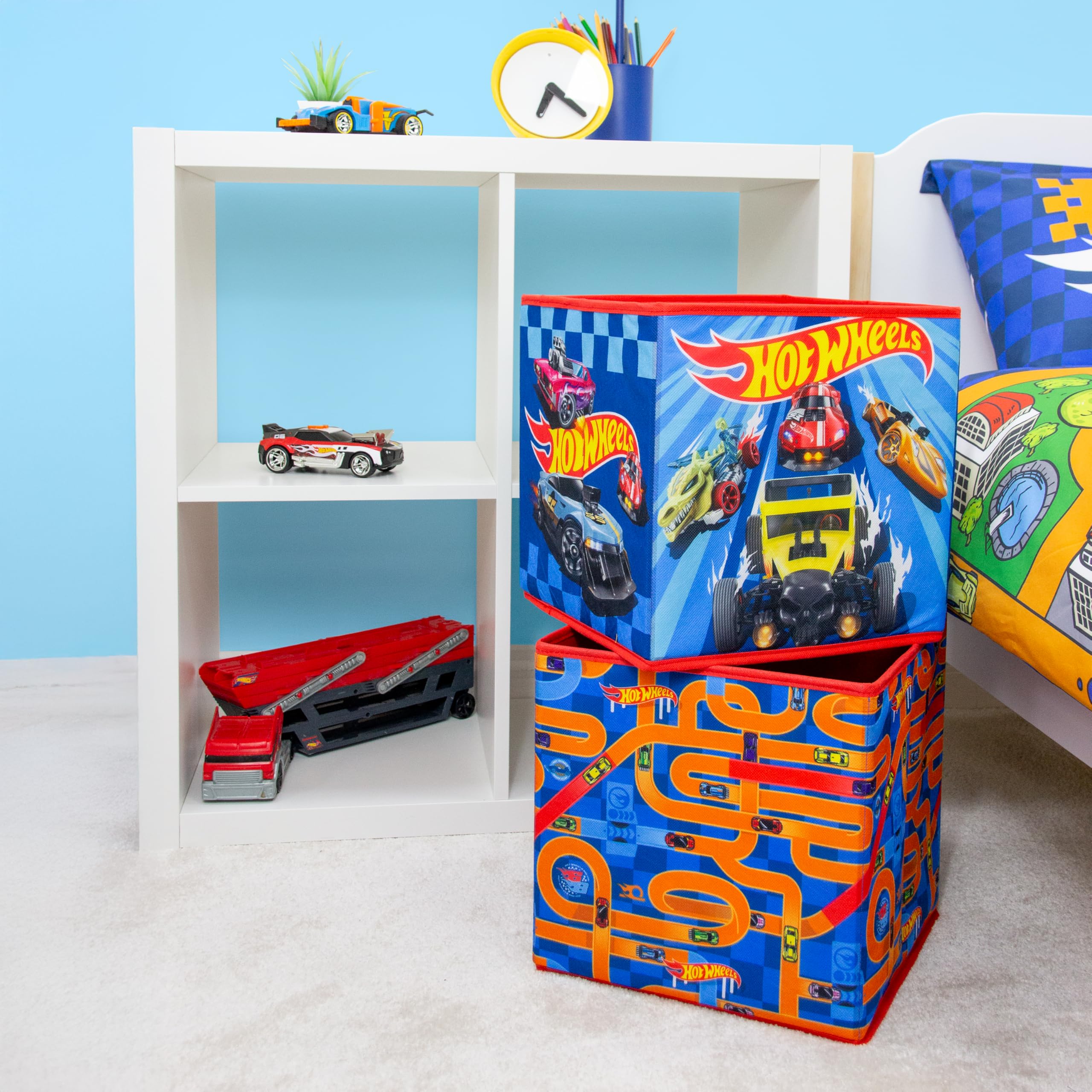 Character World Hot Wheels Officially Licensed Storage Boxes - 2 Pack | 30cm Foldable Polyester 7