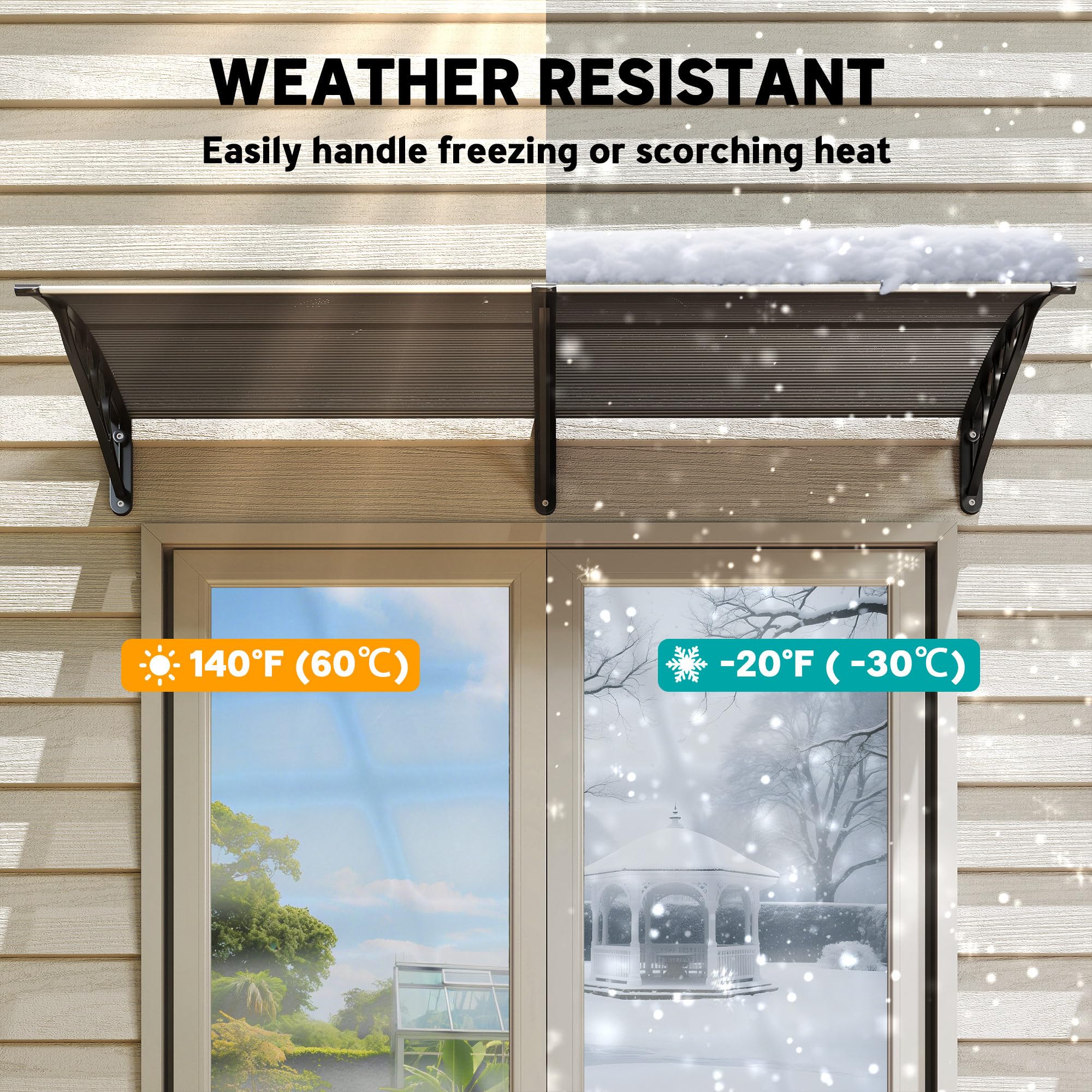 Outsunny Outdoor Awning Canopy - Curved Polycarbonate Shelter | 196L x 75W cm | Black 5
