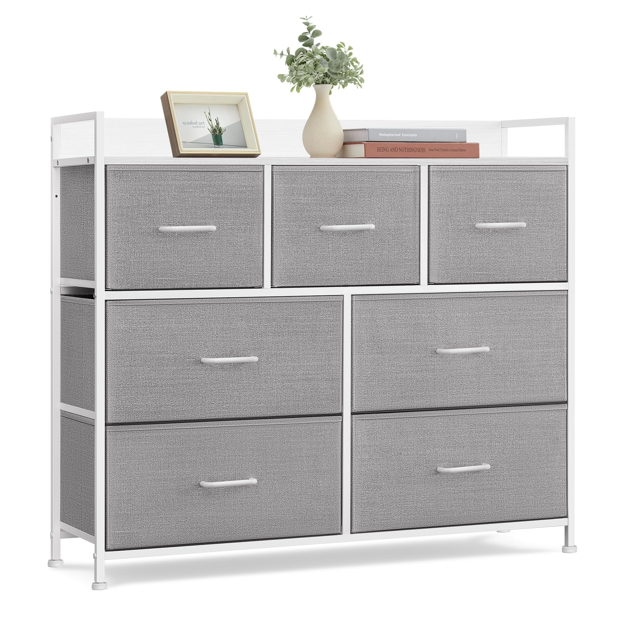 SONGMICS Chest of Drawers - 7 Fabric Drawers | Metal Frame | Dove Grey & Cloud White | 98W x 85H cm 3
