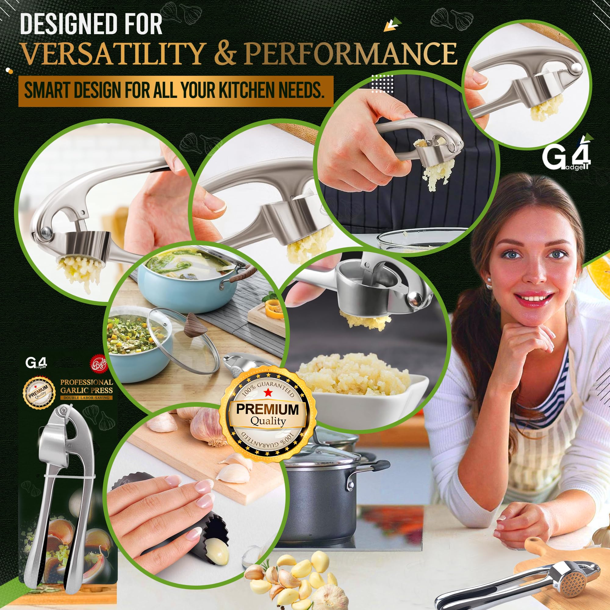 G4GADGET Heavy Duty Garlic Press Mincer Crusher | Aluminium | Dishwasher Safe 6