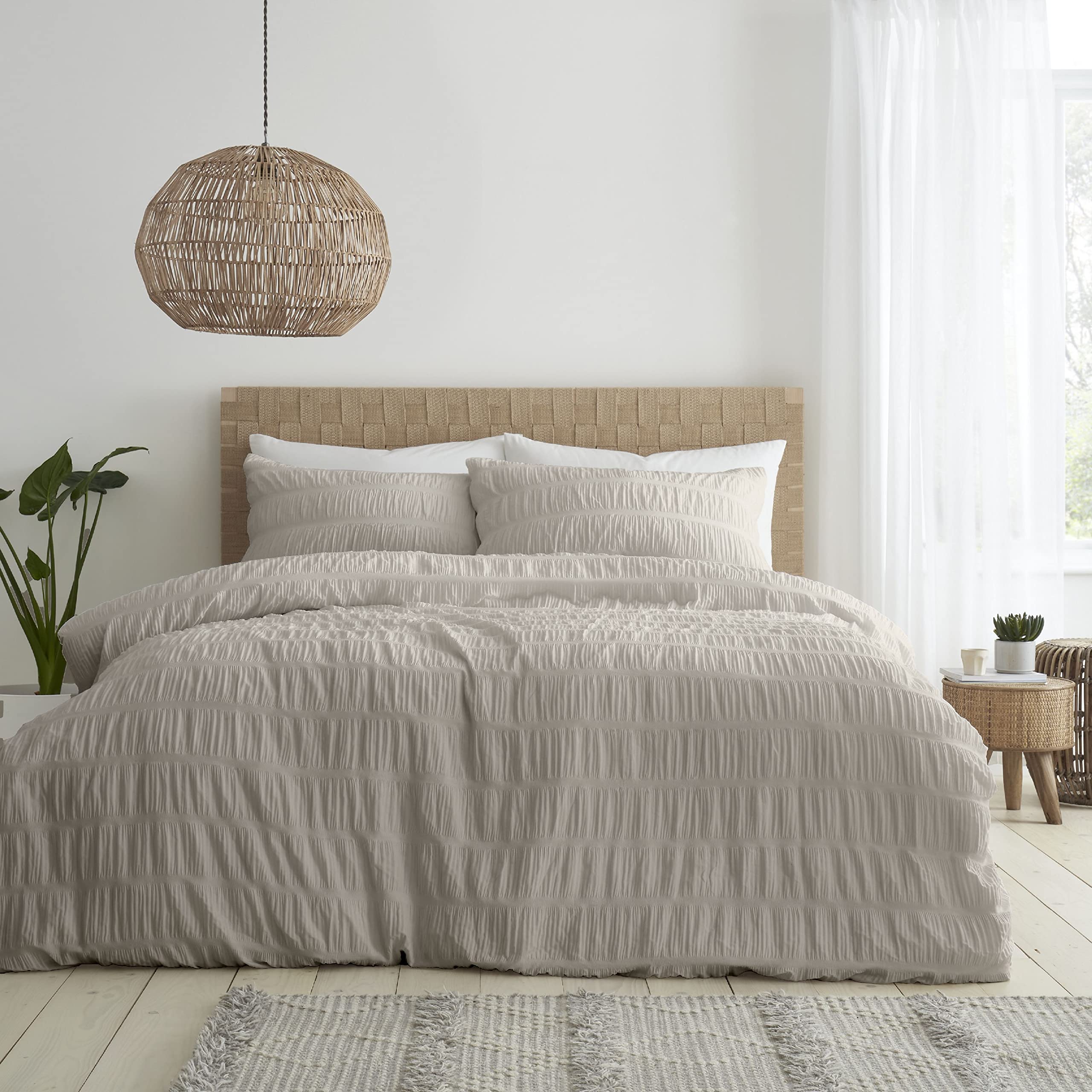 Catherine Lansfield Seersucker King Duvet Cover Set with 2 Pillowcases | 55% Cotton 1