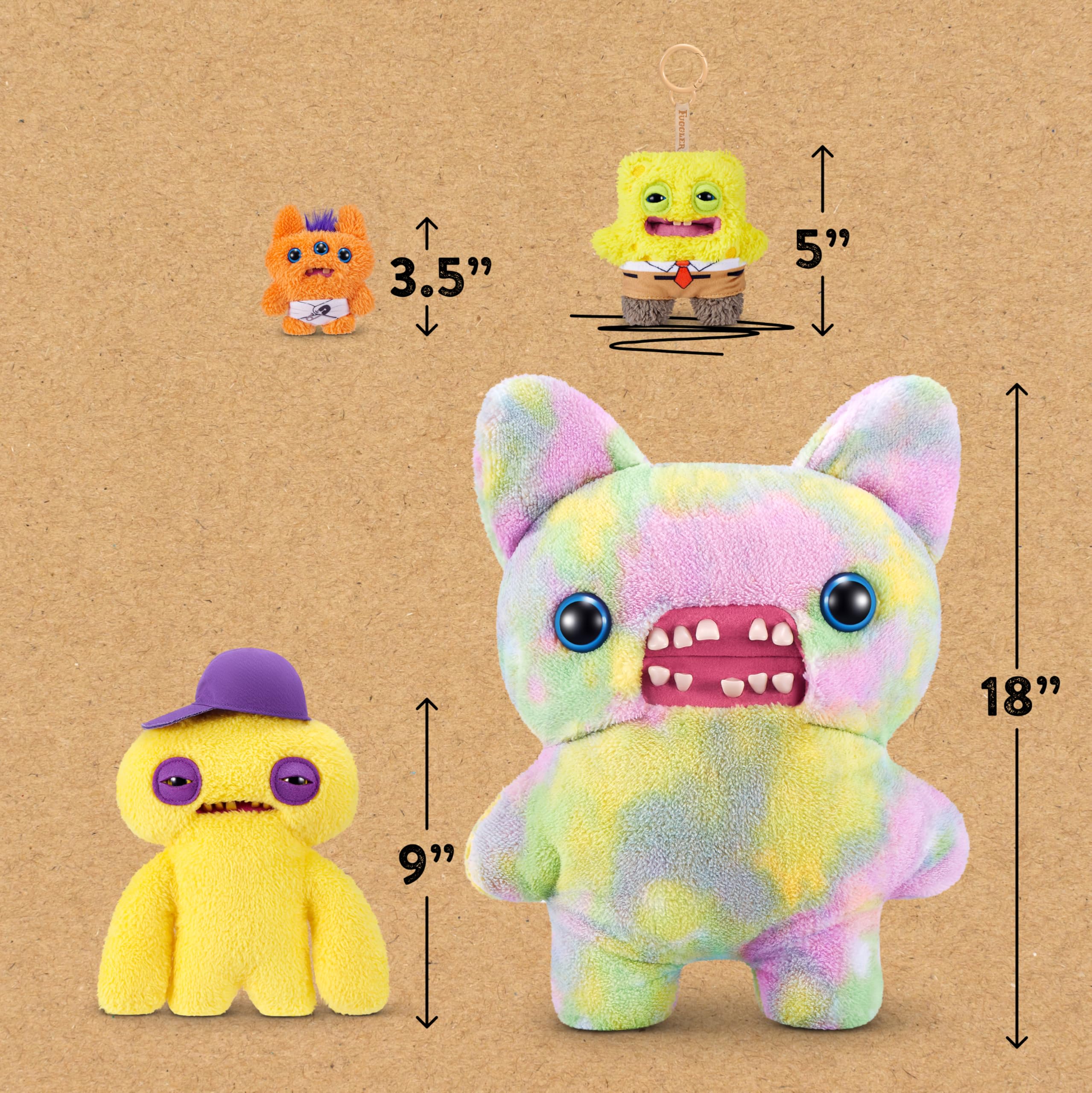 Fuggler SpongeBob Plush Keyring Pack - 5 Inch, 5 Pack by ZURU | Polyester 6