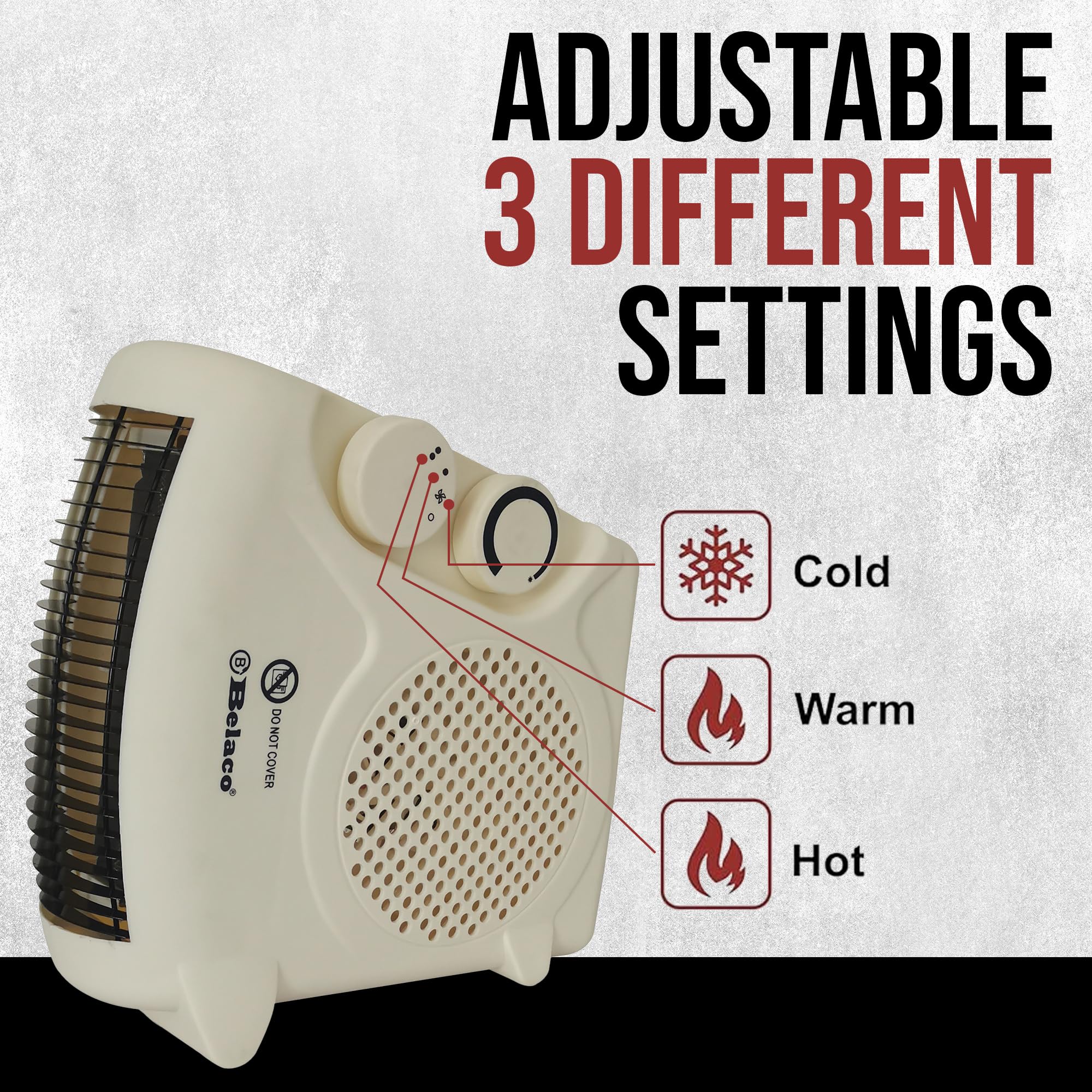 Belaco Portable Electric Fan Heater - 2 Heat Settings (1000W/2000W) | Adjustable Thermostat | Overheat Protection 8