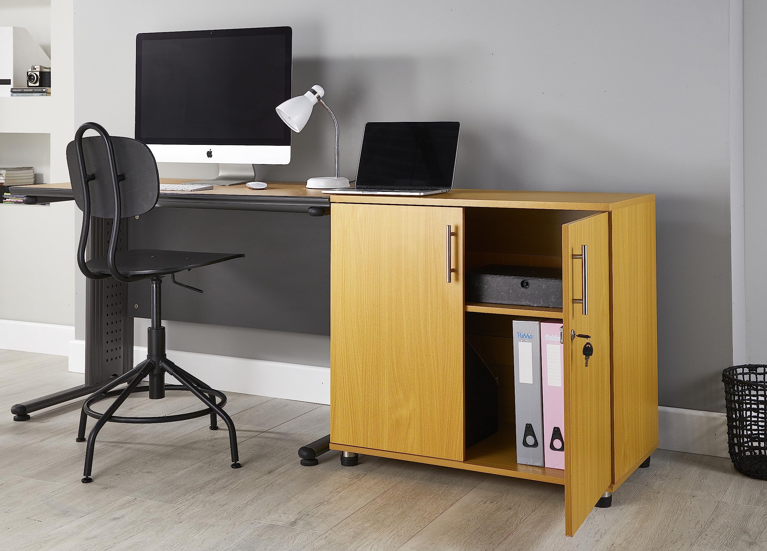 MMT Furniture Designs Ltd Beech Storage Cabinet - 2 Lockable Doors | Adjustable Shelf | 75cm Tall 7