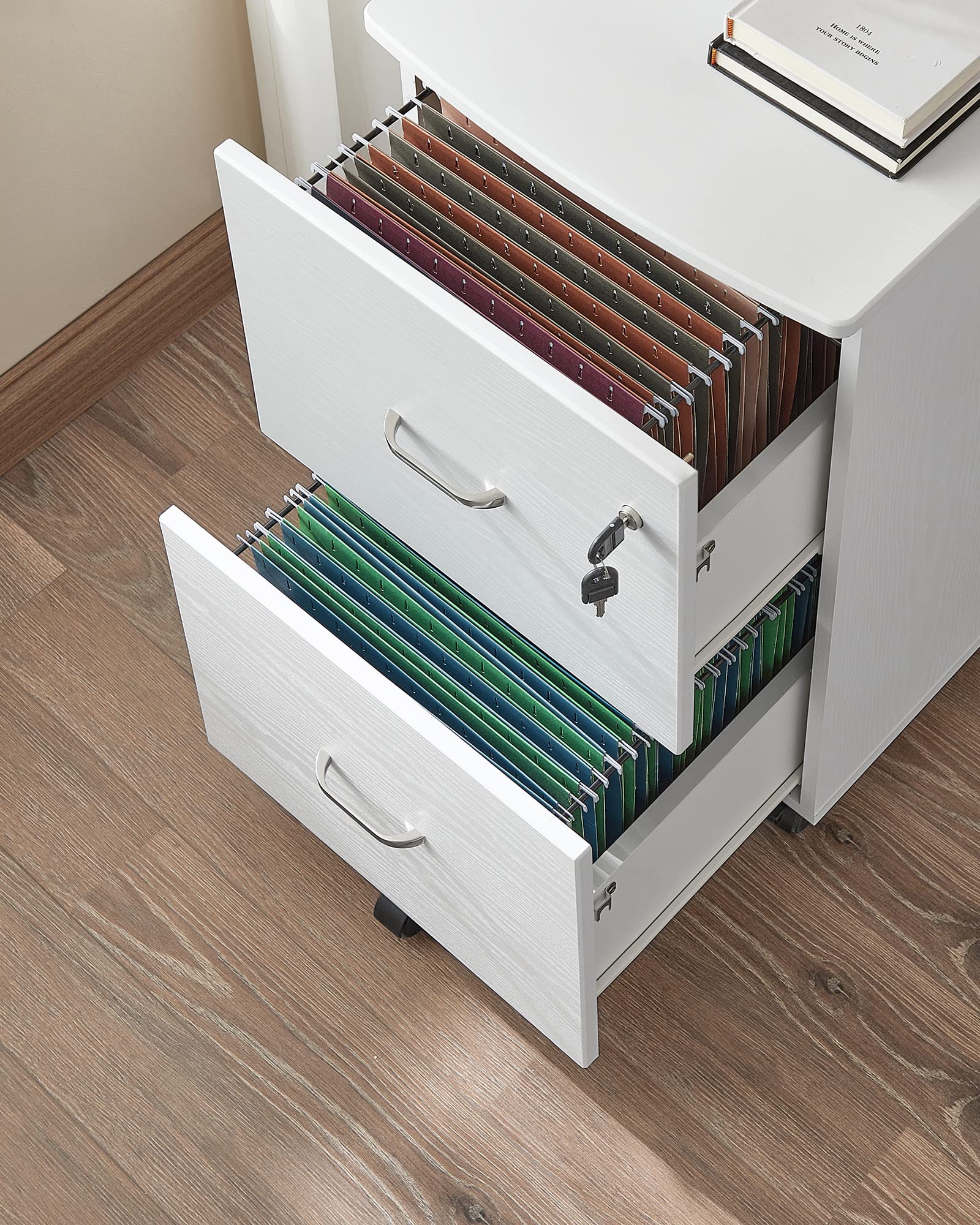 VASAGLE Mobile File Cabinet - 2 Lockable Drawers | White Finish | Fits Under Desk | 43 x 44.5 x 72 cm 5