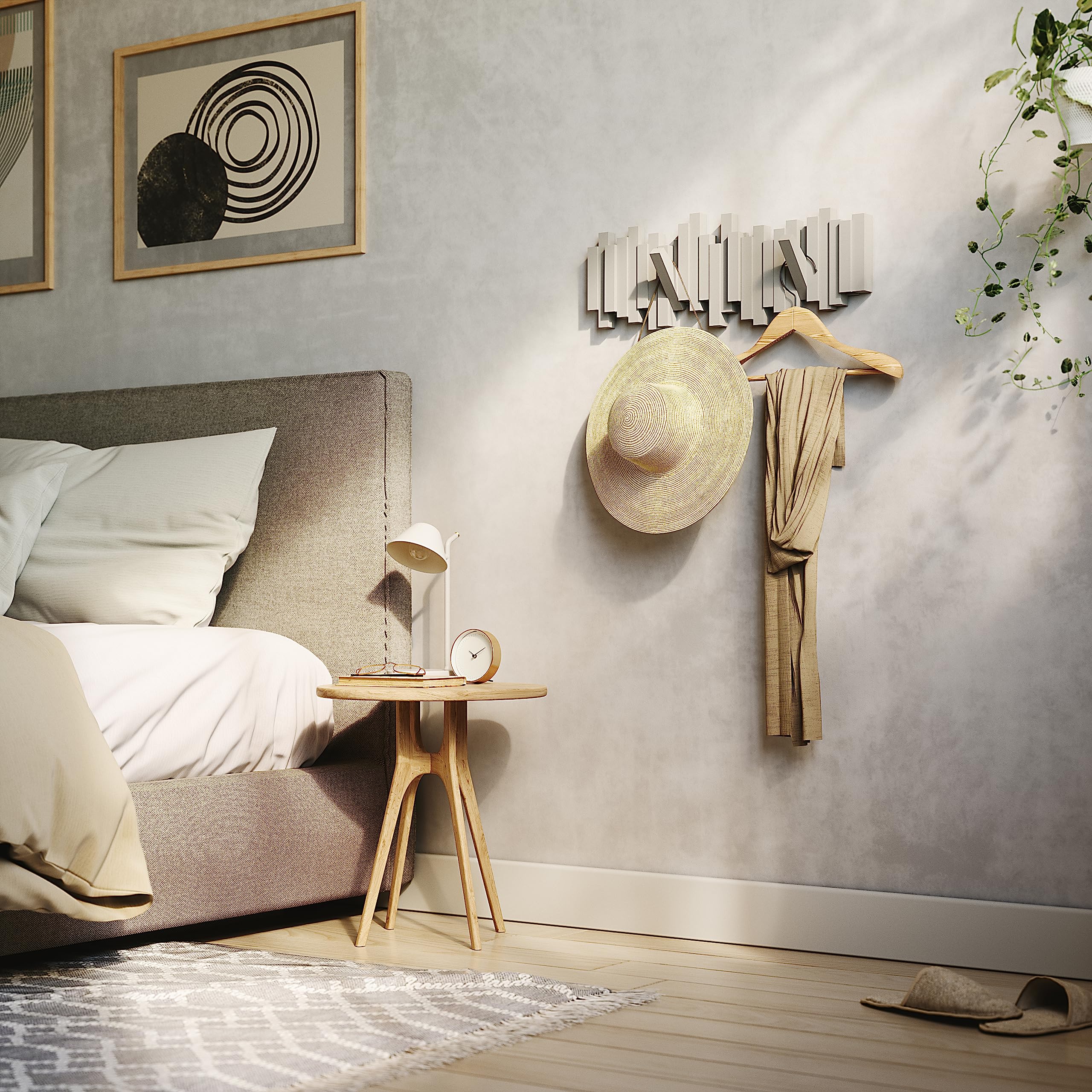 Umbra Sticks Wall-Mounted Coat Rack Rail Hook - 5 Retractable Pegs | Grey Plastic | Modern Design 9