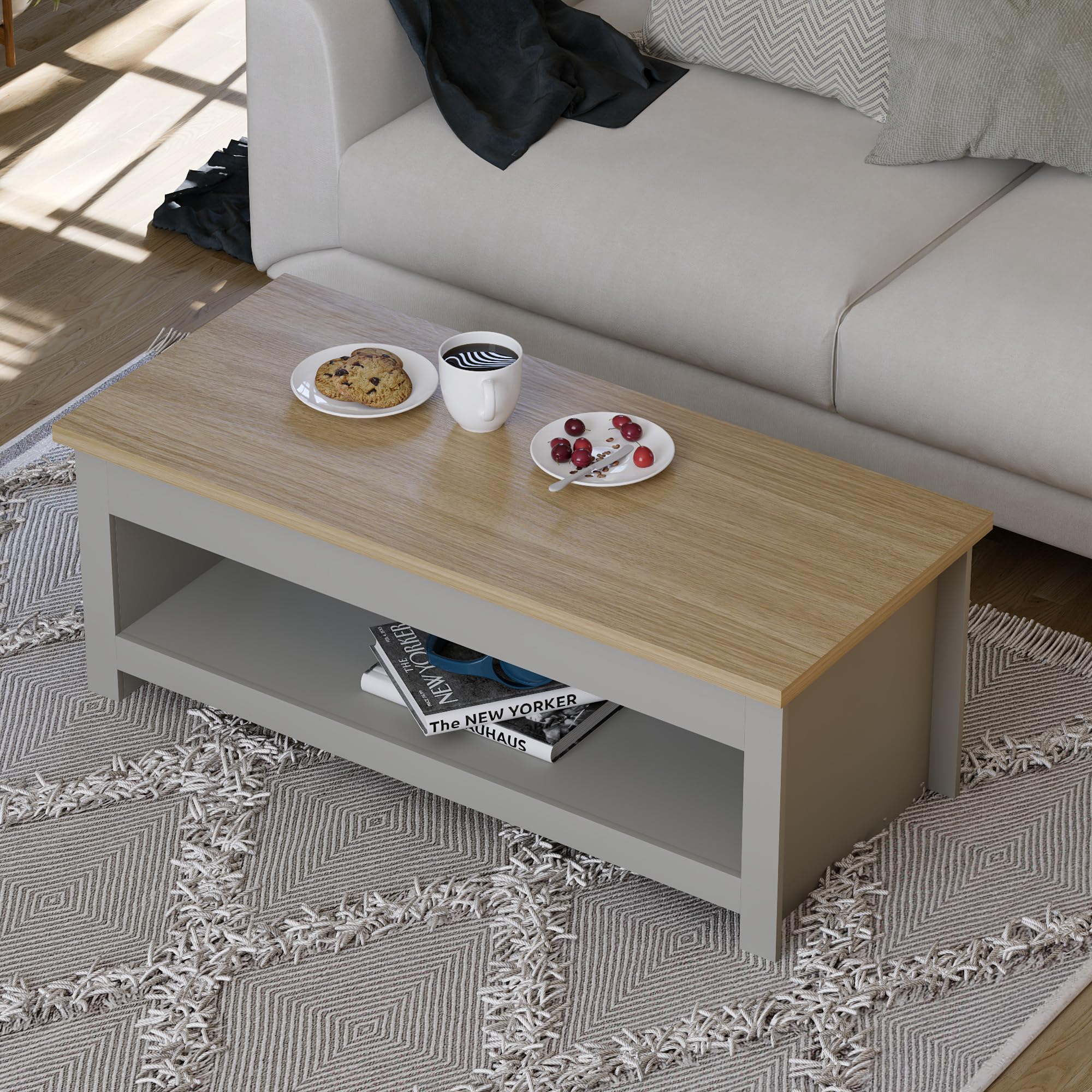 Vida Designs Arlington Coffee Table - Modern Design, 1 Shelf Storage | Grey & Oak | 105cm Wide 5